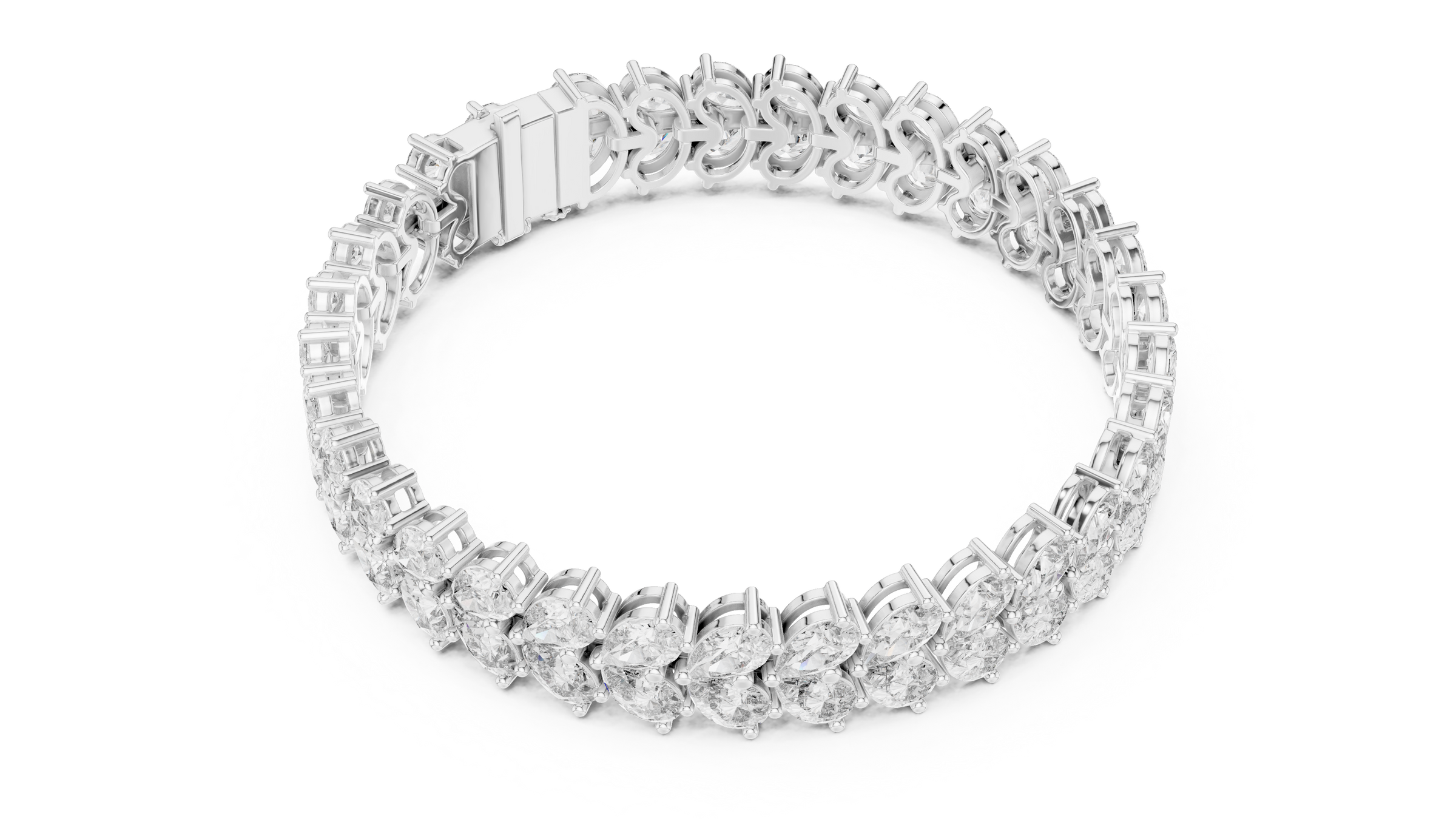 Stunning Pear Shape Double Row Diamond Tennis Bracelet in 18K Gold | 16 Carat