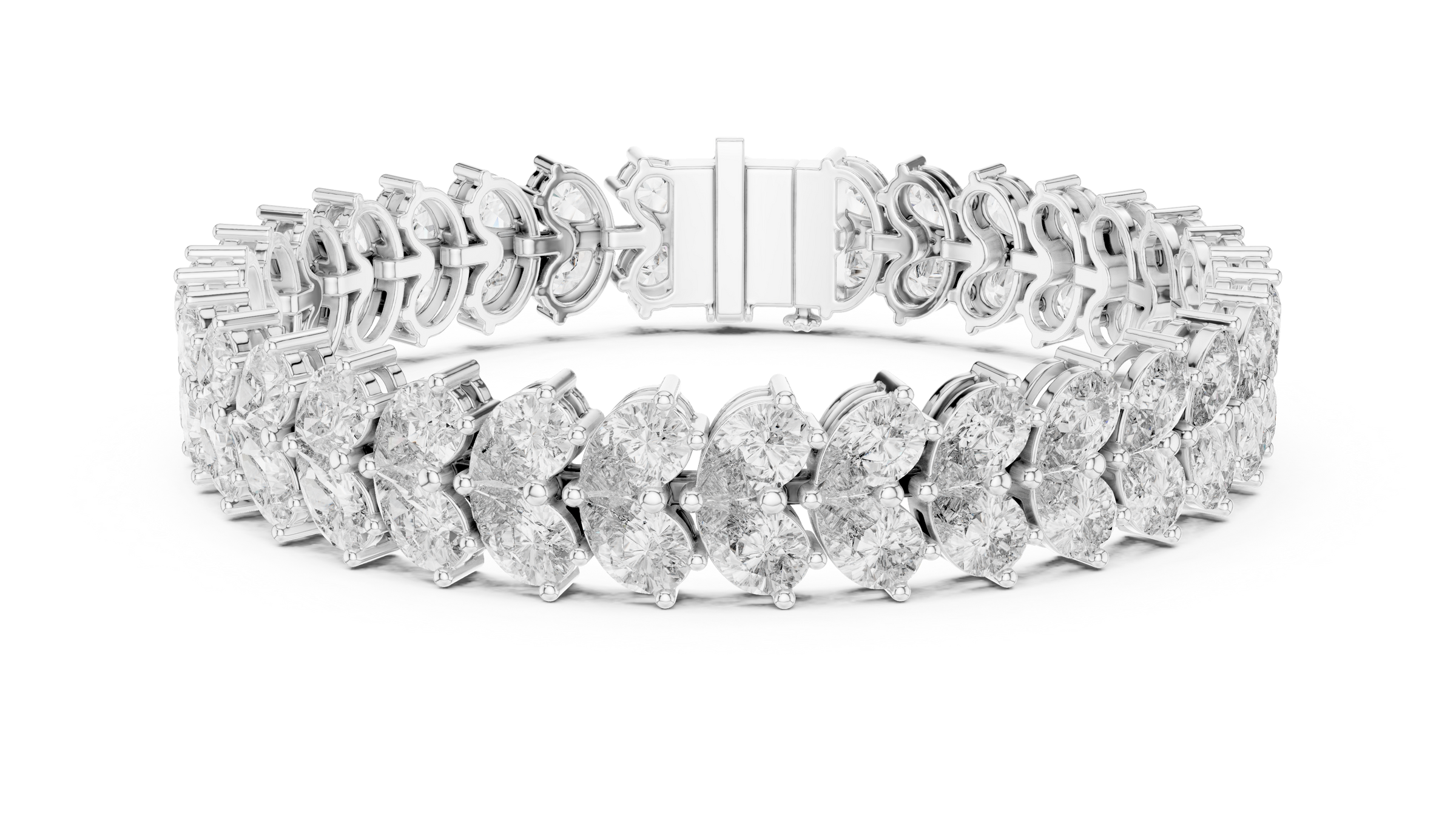 Stunning Pear Shape Double Row Diamond Tennis Bracelet in 18K Gold | 16 Carat