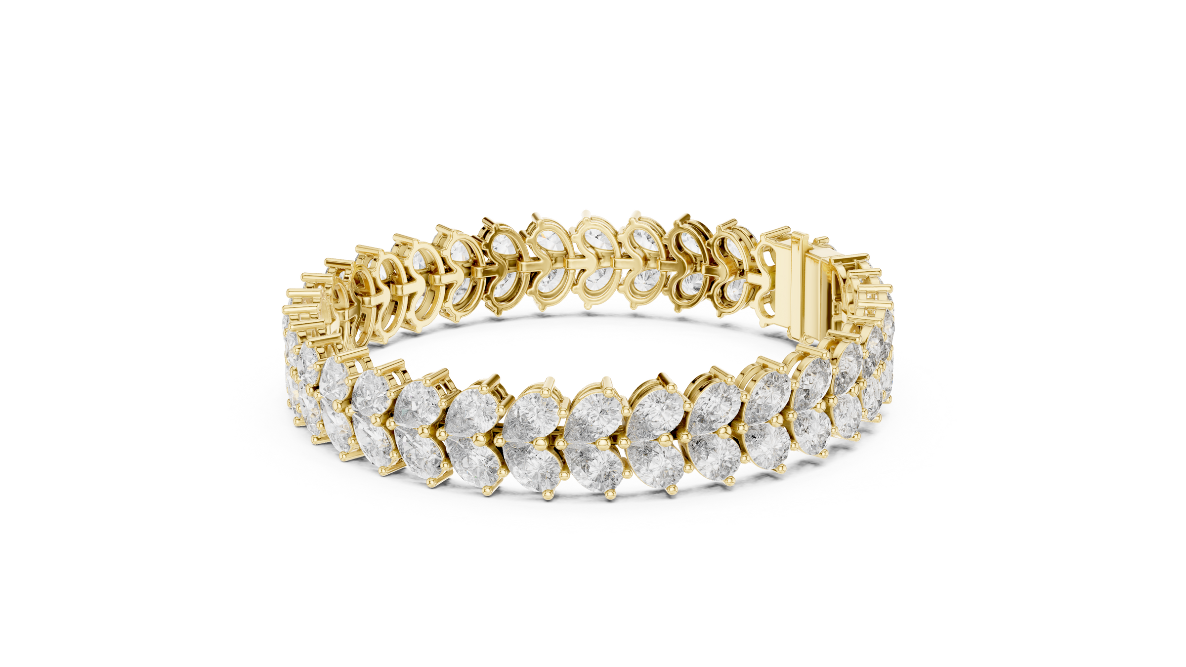 Stunning Pear Shape Double Row Diamond Tennis Bracelet in 18K Gold | 16 Carat