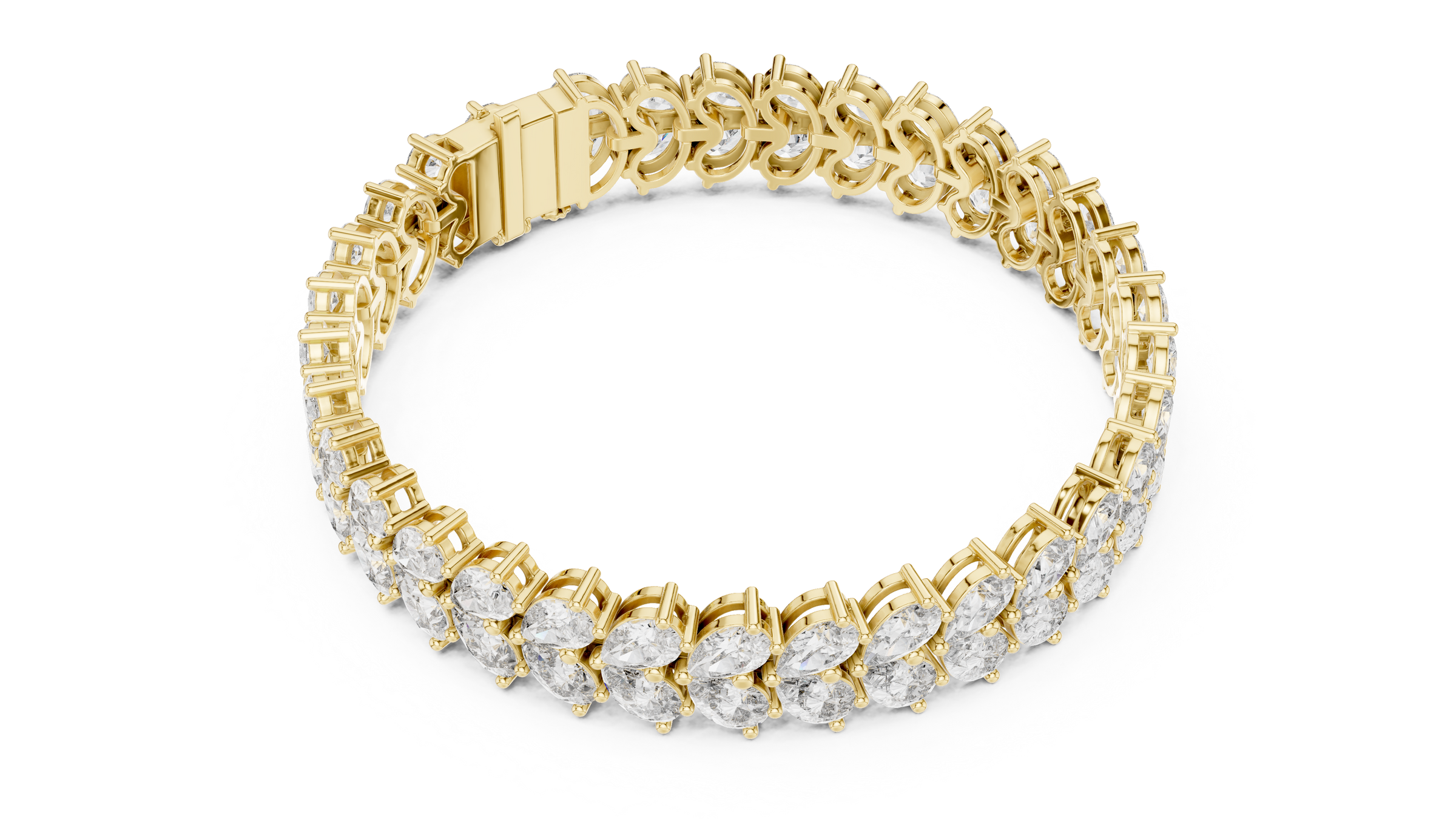 Stunning Pear Shape Double Row Diamond Tennis Bracelet in 18K Gold | 16 Carat