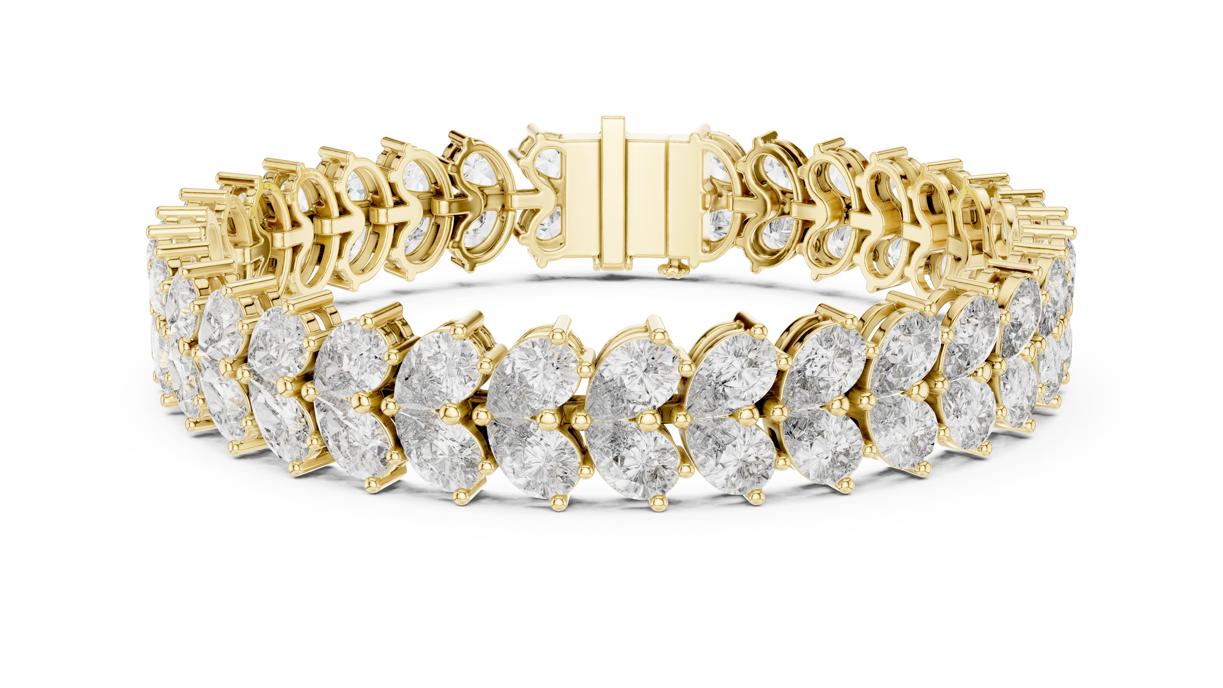 Stunning Pear Shape Double Row Diamond Tennis Bracelet in 18K Gold | 16 Carat