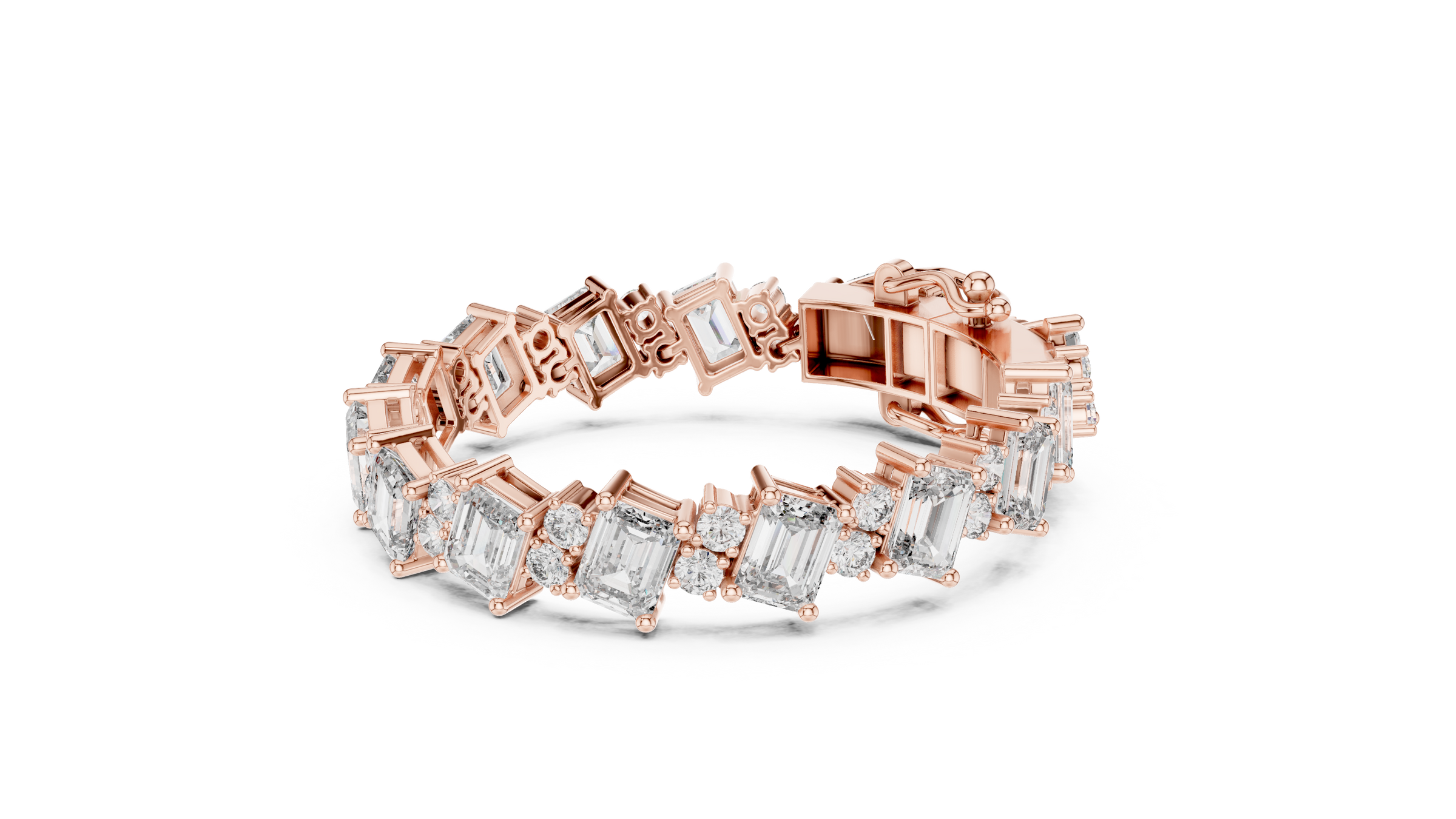 Elegant Emerald & Round Lab-Grown Diamond Tennis Bracelet in 18K Gold | 24 Carat