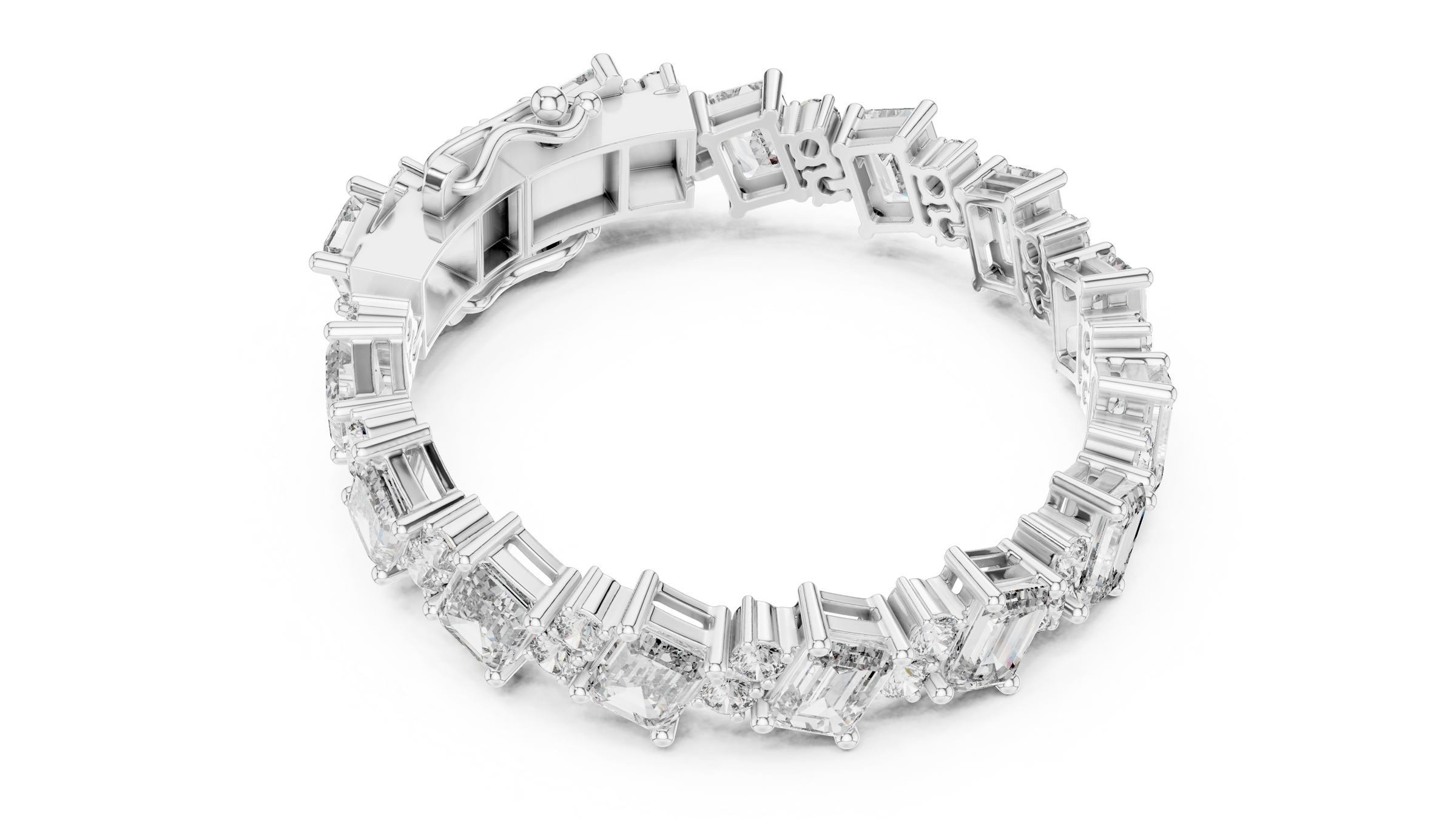 Elegant Emerald & Round Lab-Grown Diamond Tennis Bracelet in 18K Gold | 24 Carat