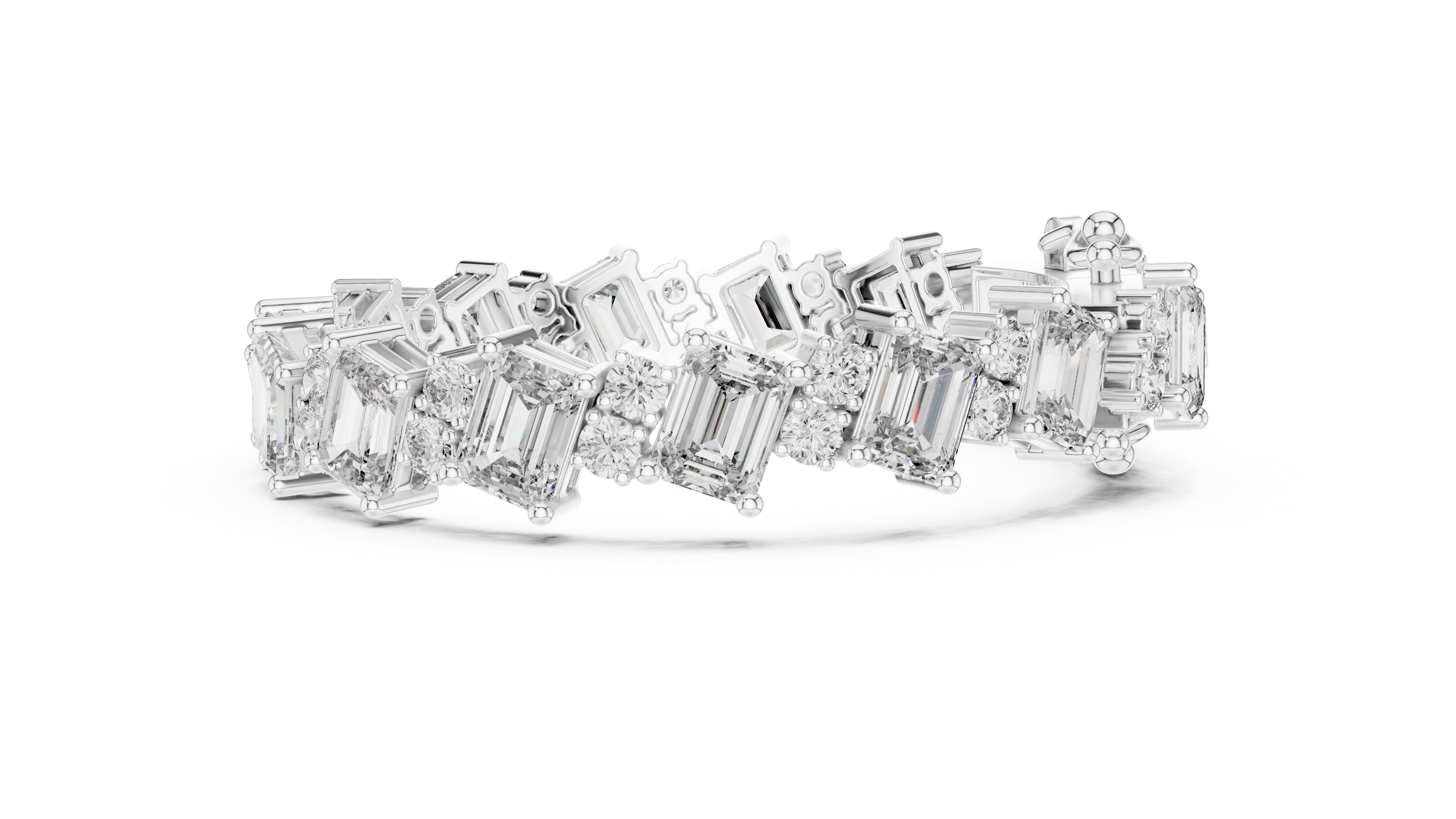 Elegant Emerald & Round Lab-Grown Diamond Tennis Bracelet in 18K Gold | 24 Carat