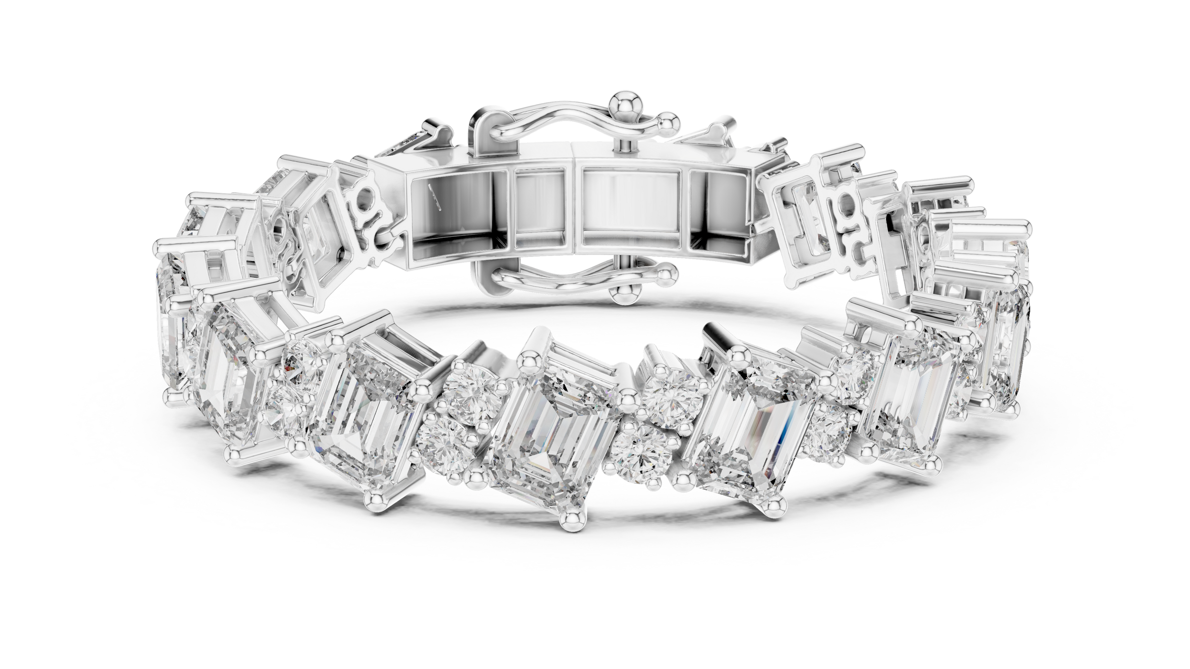 Elegant Emerald & Round Lab-Grown Diamond Tennis Bracelet in 18K Gold | 24 Carat