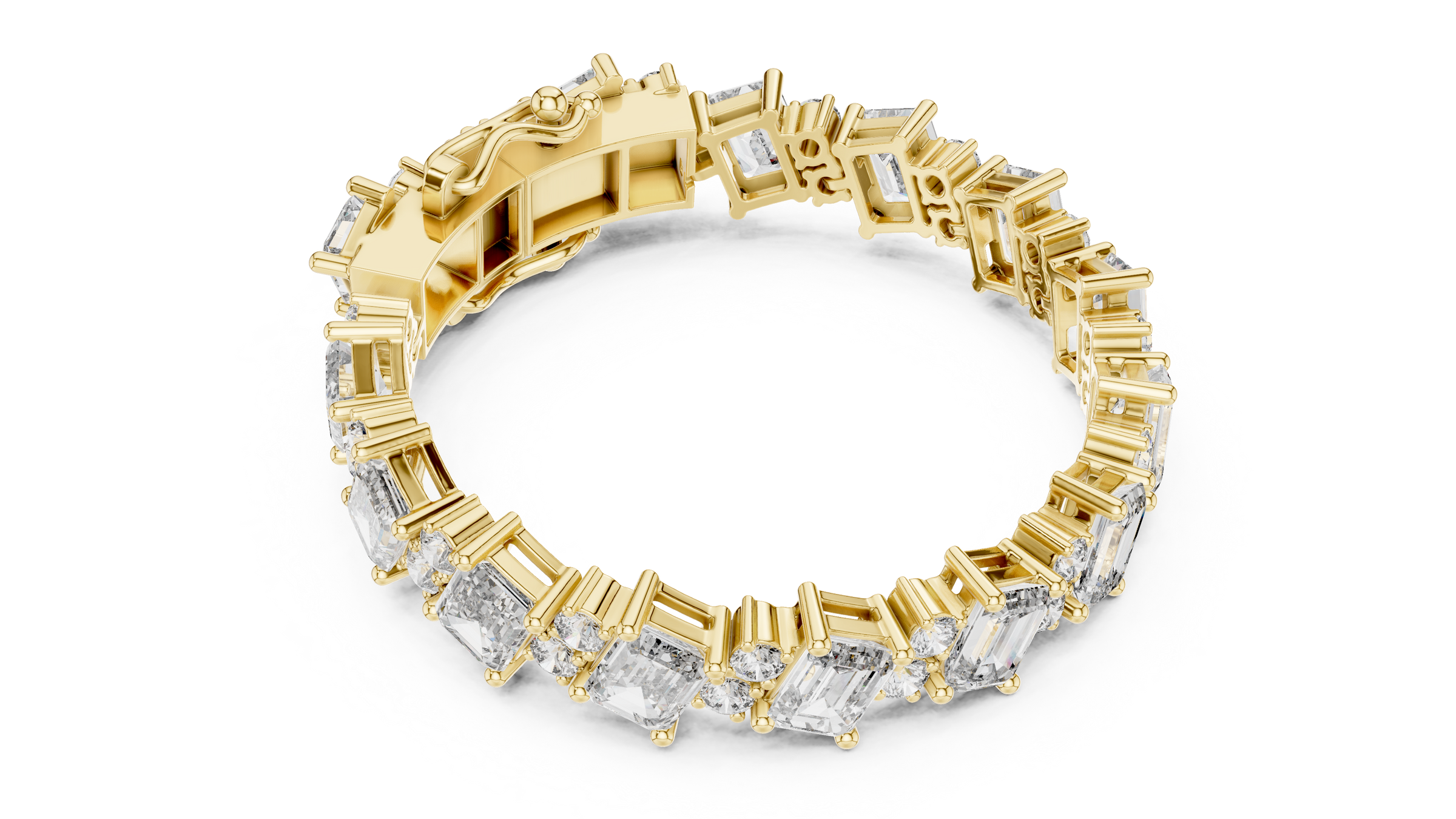 Elegant Emerald & Round Lab-Grown Diamond Tennis Bracelet in 18K Gold | 24 Carat