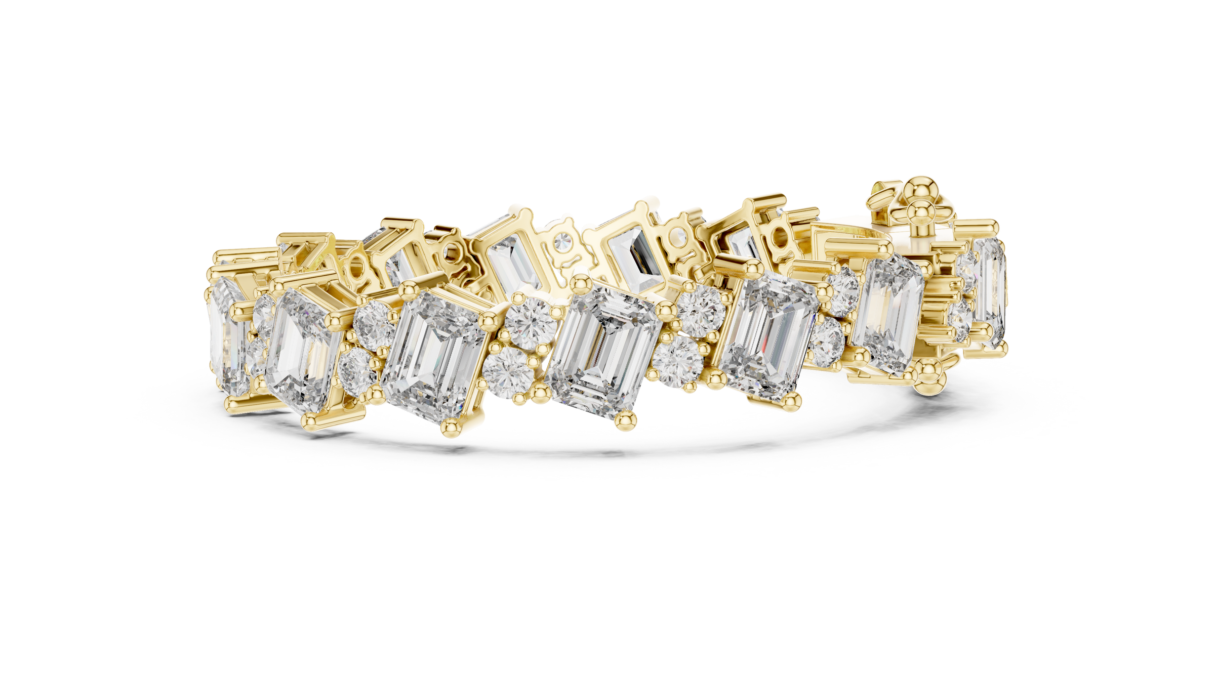 Elegant Emerald & Round Lab-Grown Diamond Tennis Bracelet in 18K Gold | 24 Carat
