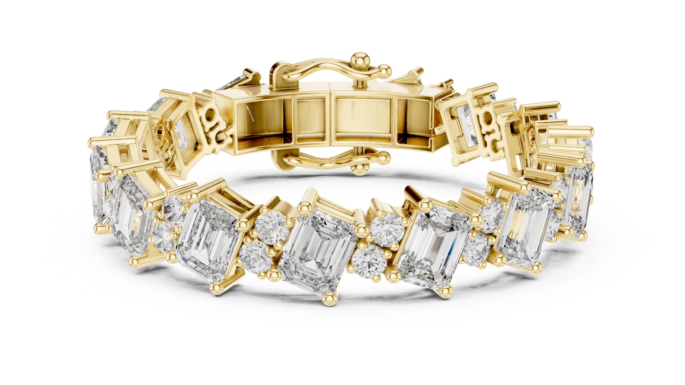 Elegant Emerald & Round Lab-Grown Diamond Tennis Bracelet in 18K Gold | 24 Carat