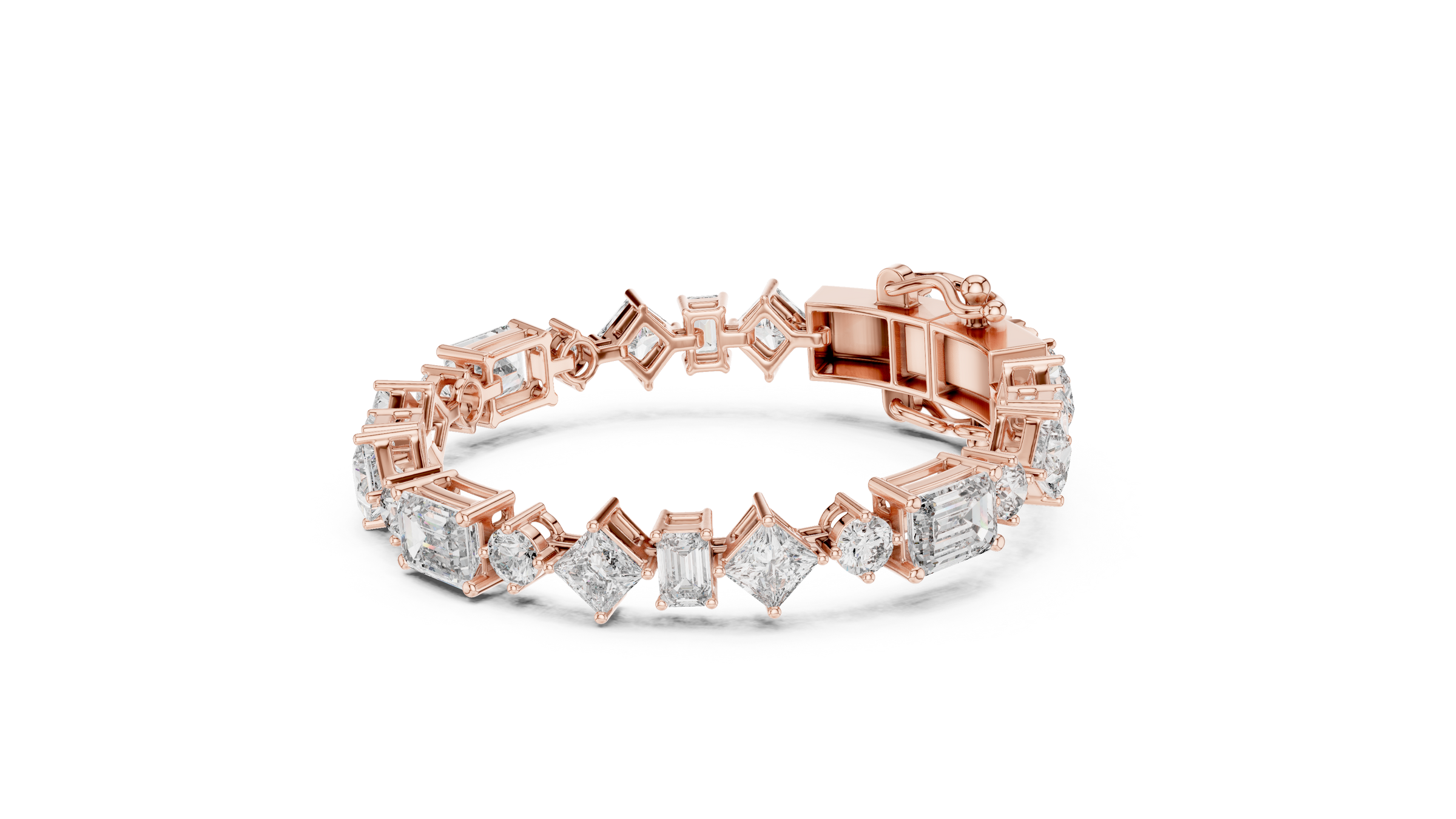 Mixed Shape Lab - Grown Diamond Tennis Bracelet | Round Emerald Princess 18K Gold | 16 Carat