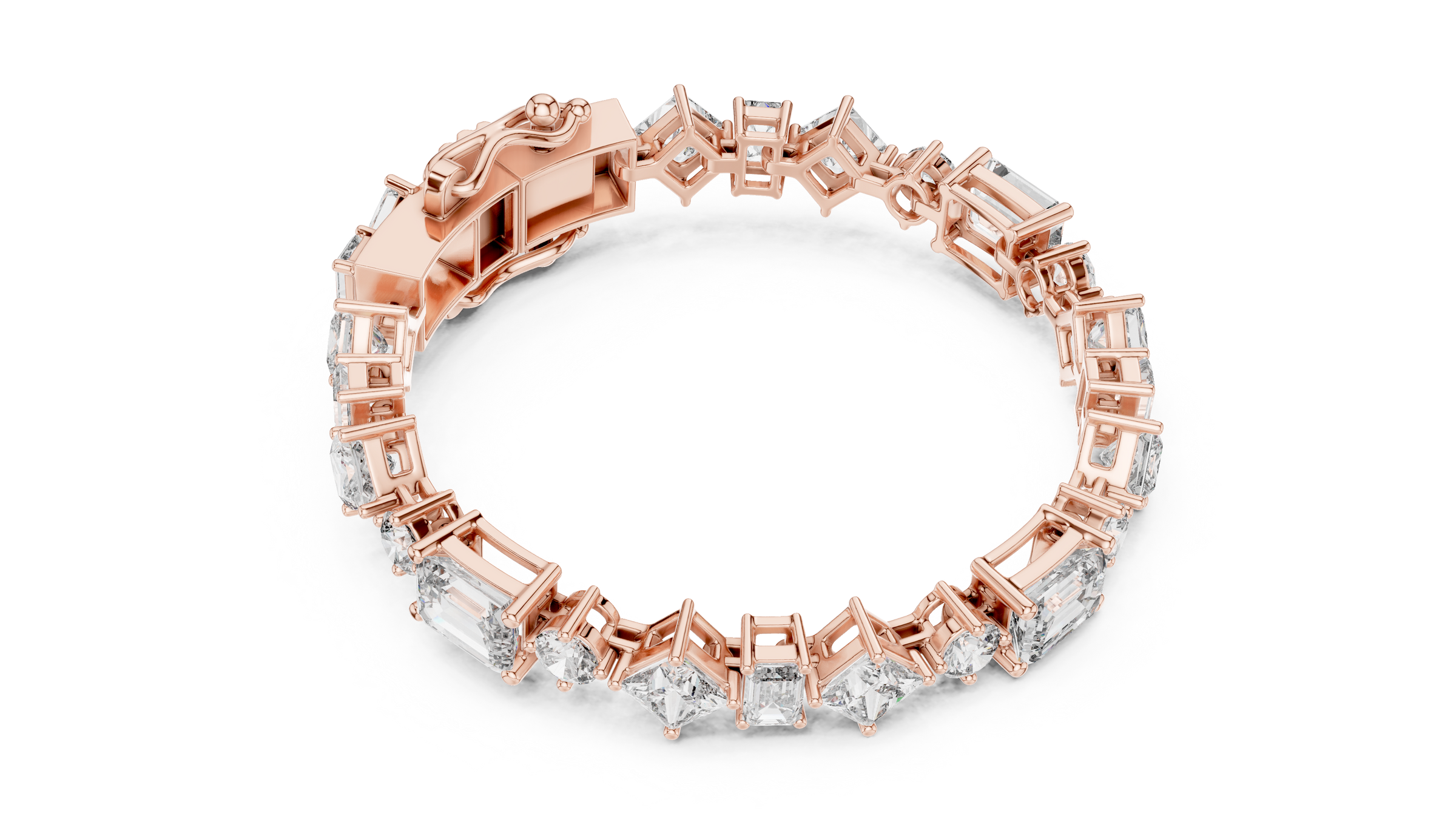Mixed Shape Lab - Grown Diamond Tennis Bracelet | Round Emerald Princess 18K Gold | 16 Carat