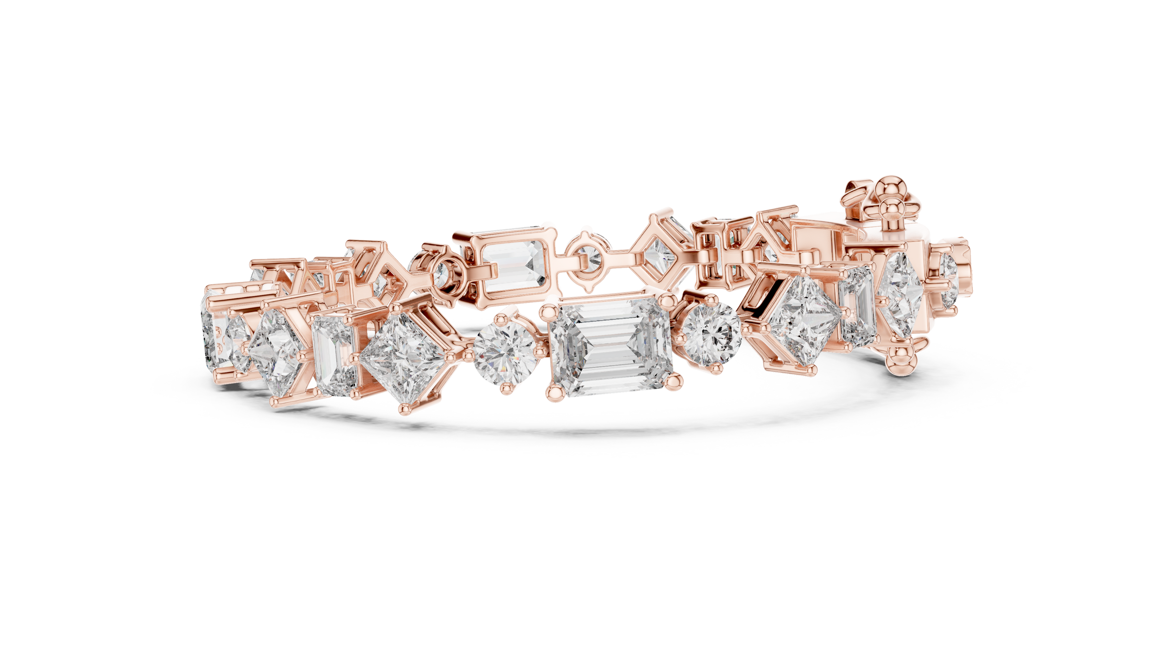 Mixed Shape Lab - Grown Diamond Tennis Bracelet | Round Emerald Princess 18K Gold | 16 Carat