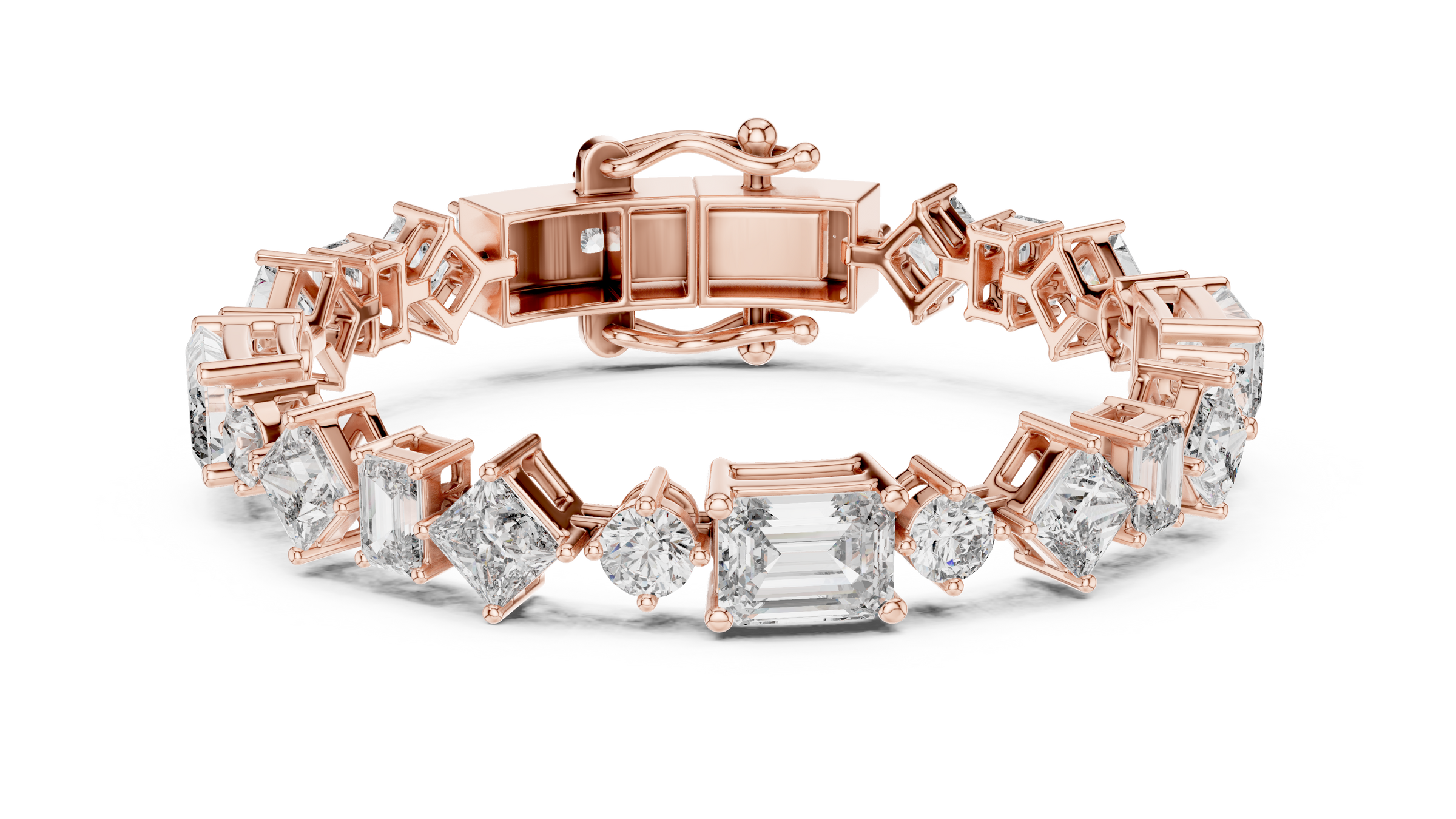 Mixed Shape Lab - Grown Diamond Tennis Bracelet | Round Emerald Princess 18K Gold | 16 Carat
