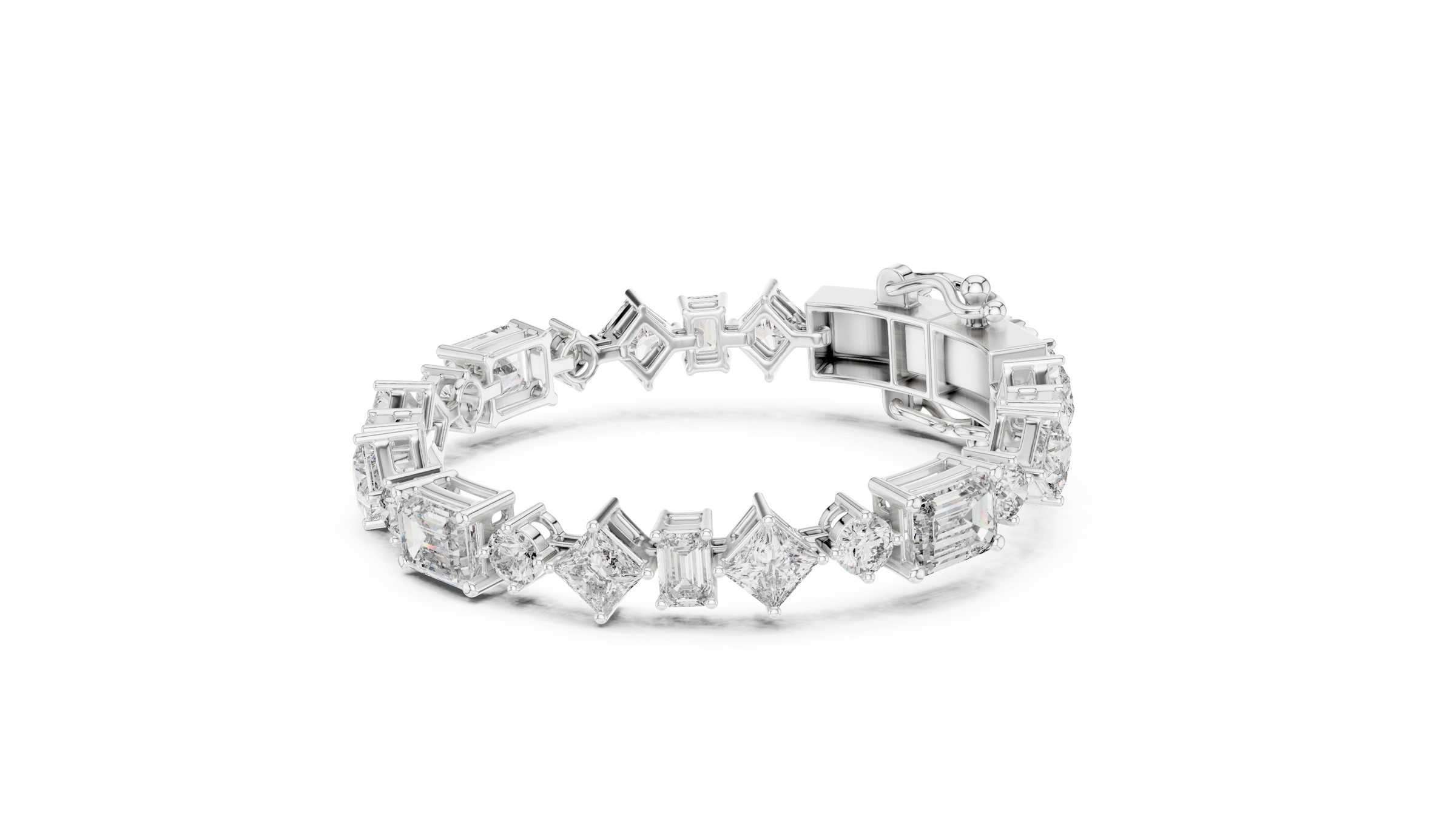 Mixed Shape Lab - Grown Diamond Tennis Bracelet | Round Emerald Princess 18K Gold | 16 Carat