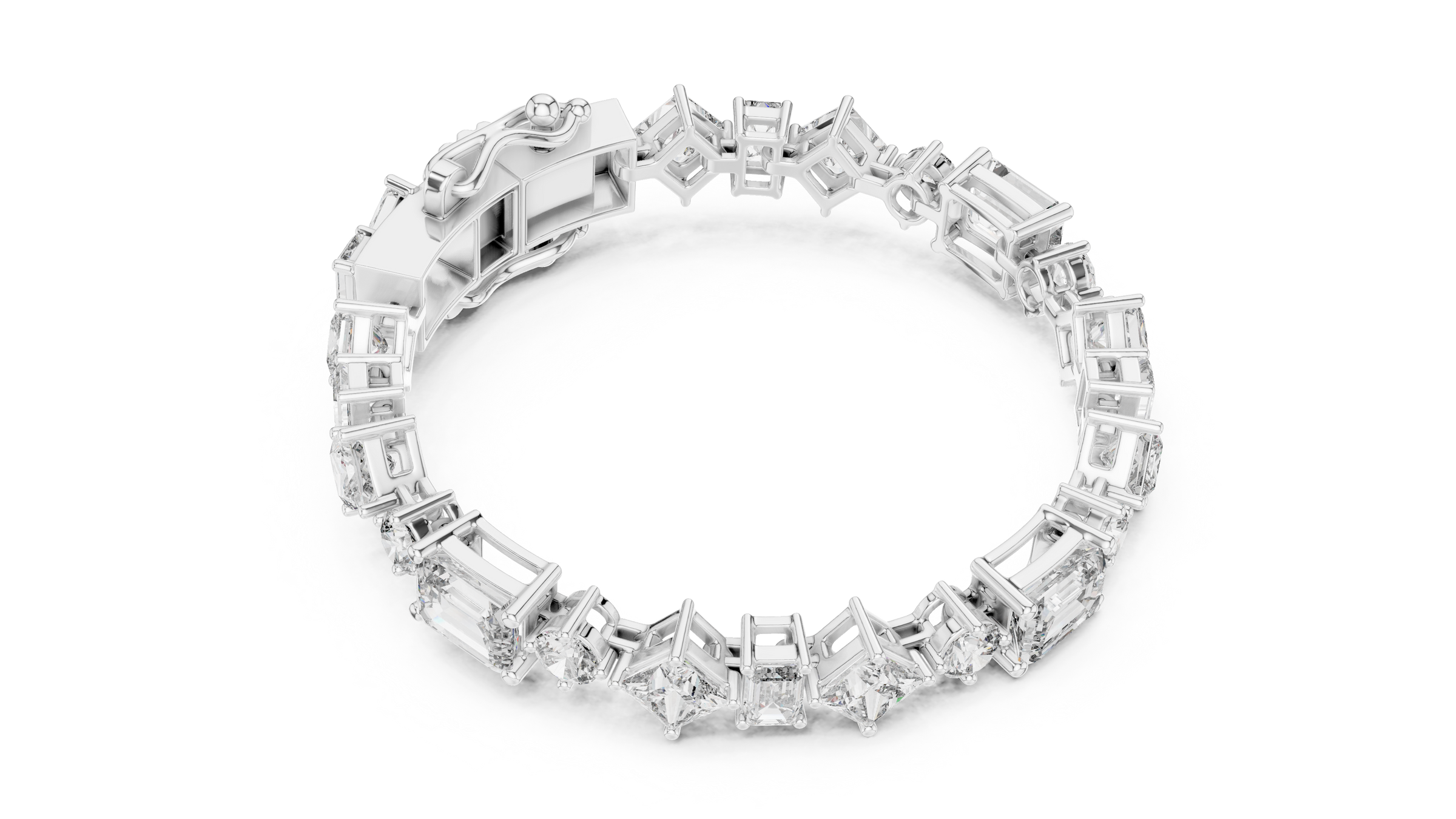 Mixed Shape Lab - Grown Diamond Tennis Bracelet | Round Emerald Princess 18K Gold | 16 Carat