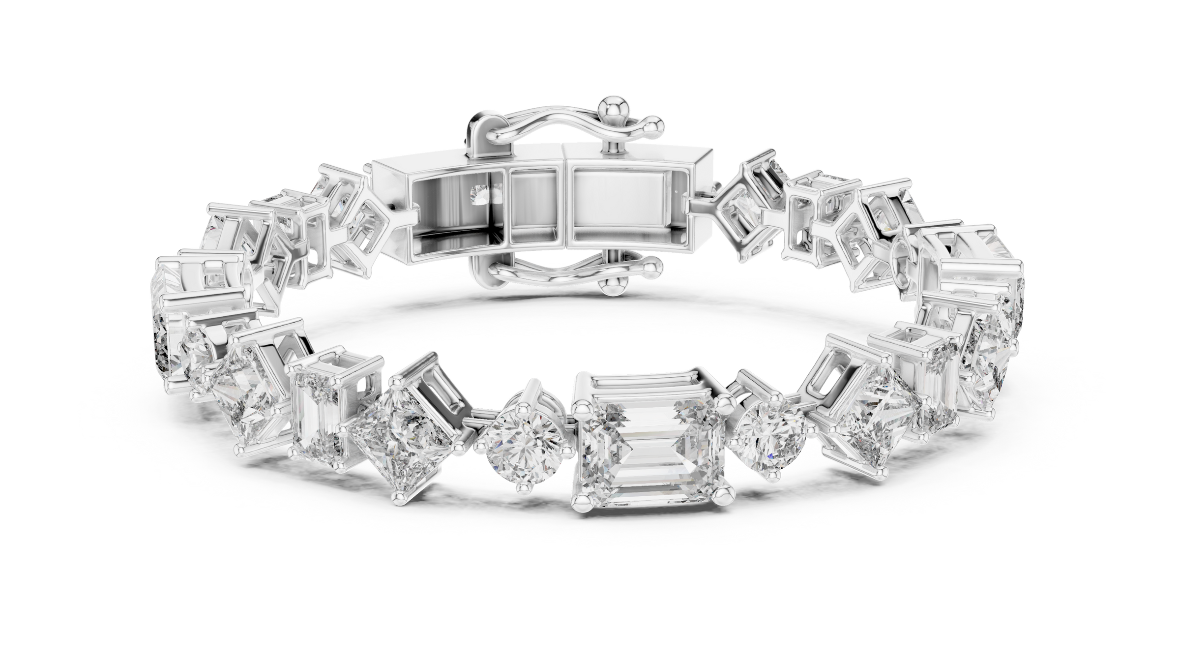 Mixed Shape Lab - Grown Diamond Tennis Bracelet | Round Emerald Princess 18K Gold | 16 Carat