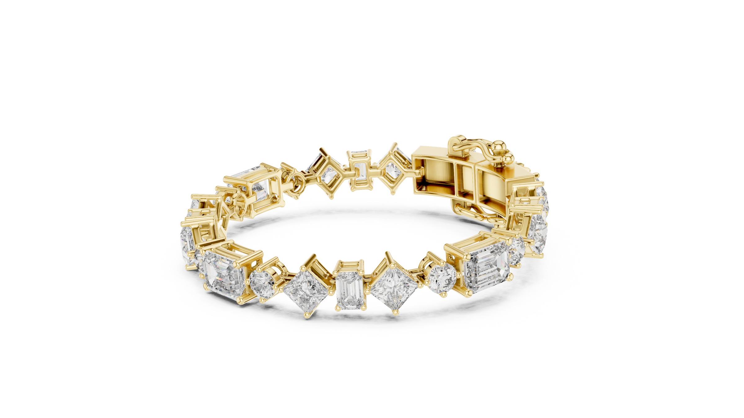 Mixed Shape Lab - Grown Diamond Tennis Bracelet | Round Emerald Princess 18K Gold | 16 Carat