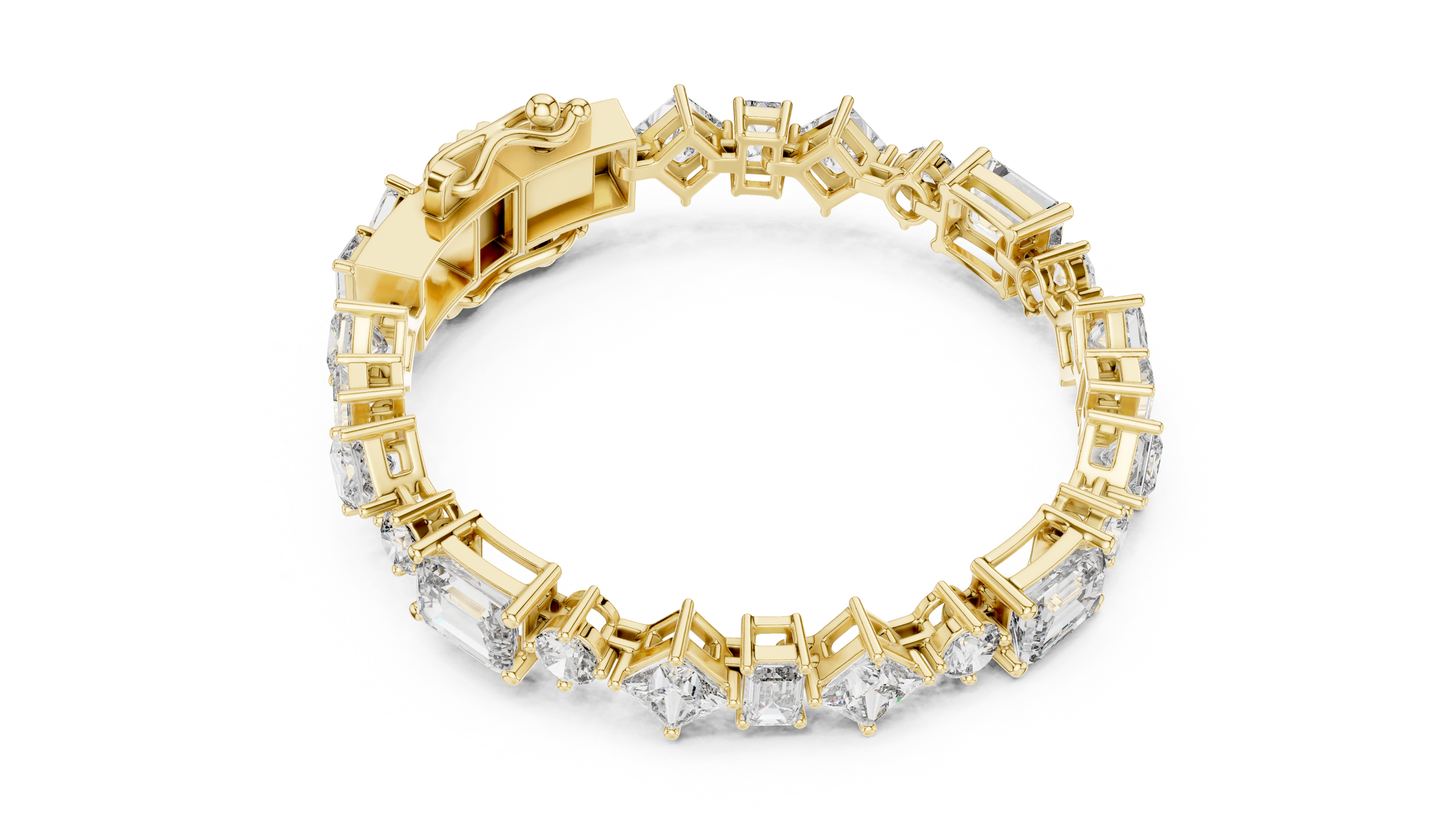 Mixed Shape Lab - Grown Diamond Tennis Bracelet | Round Emerald Princess 18K Gold | 16 Carat