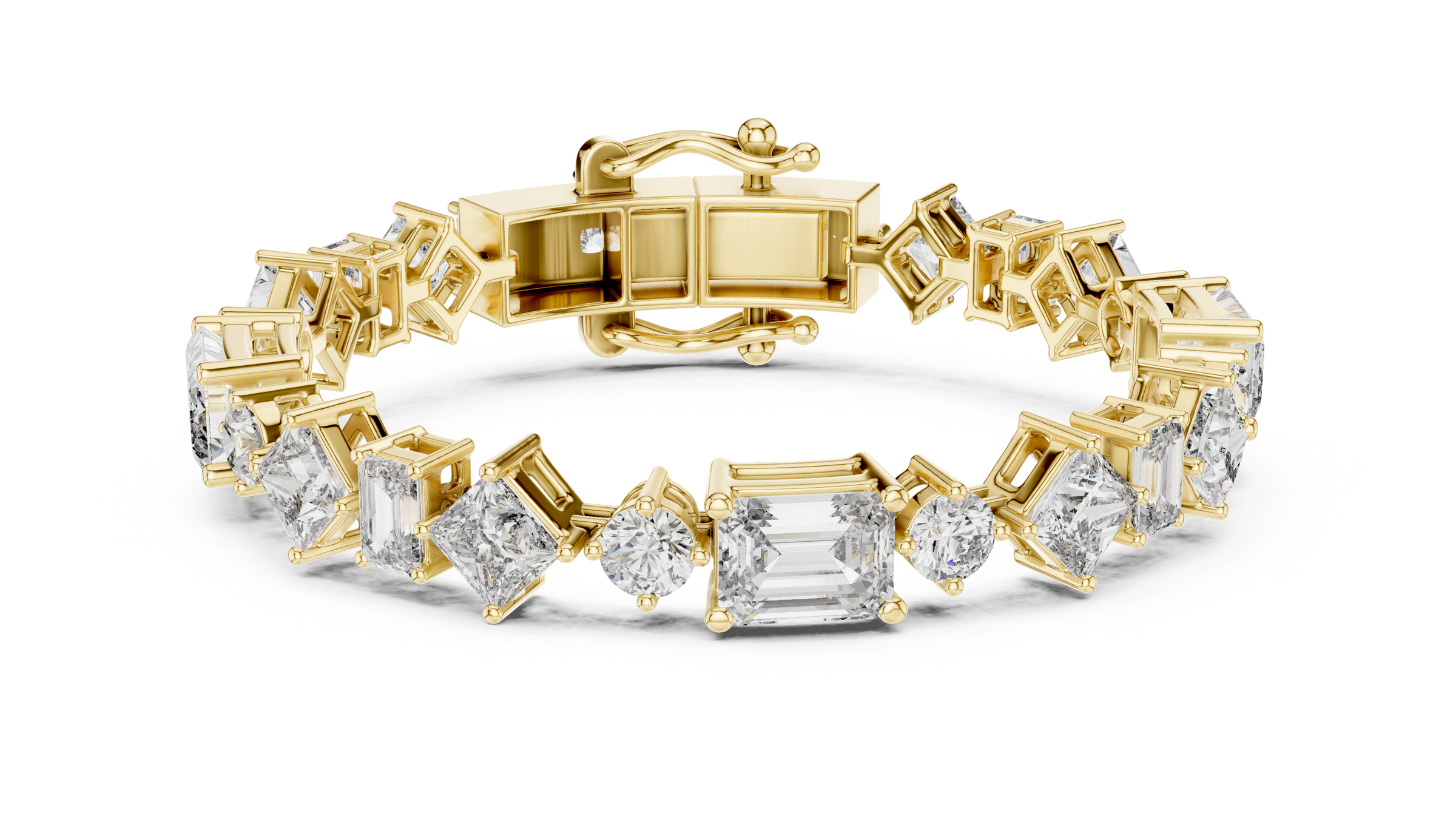 Mixed Shape Lab - Grown Diamond Tennis Bracelet | Round Emerald Princess 18K Gold | 16 Carat