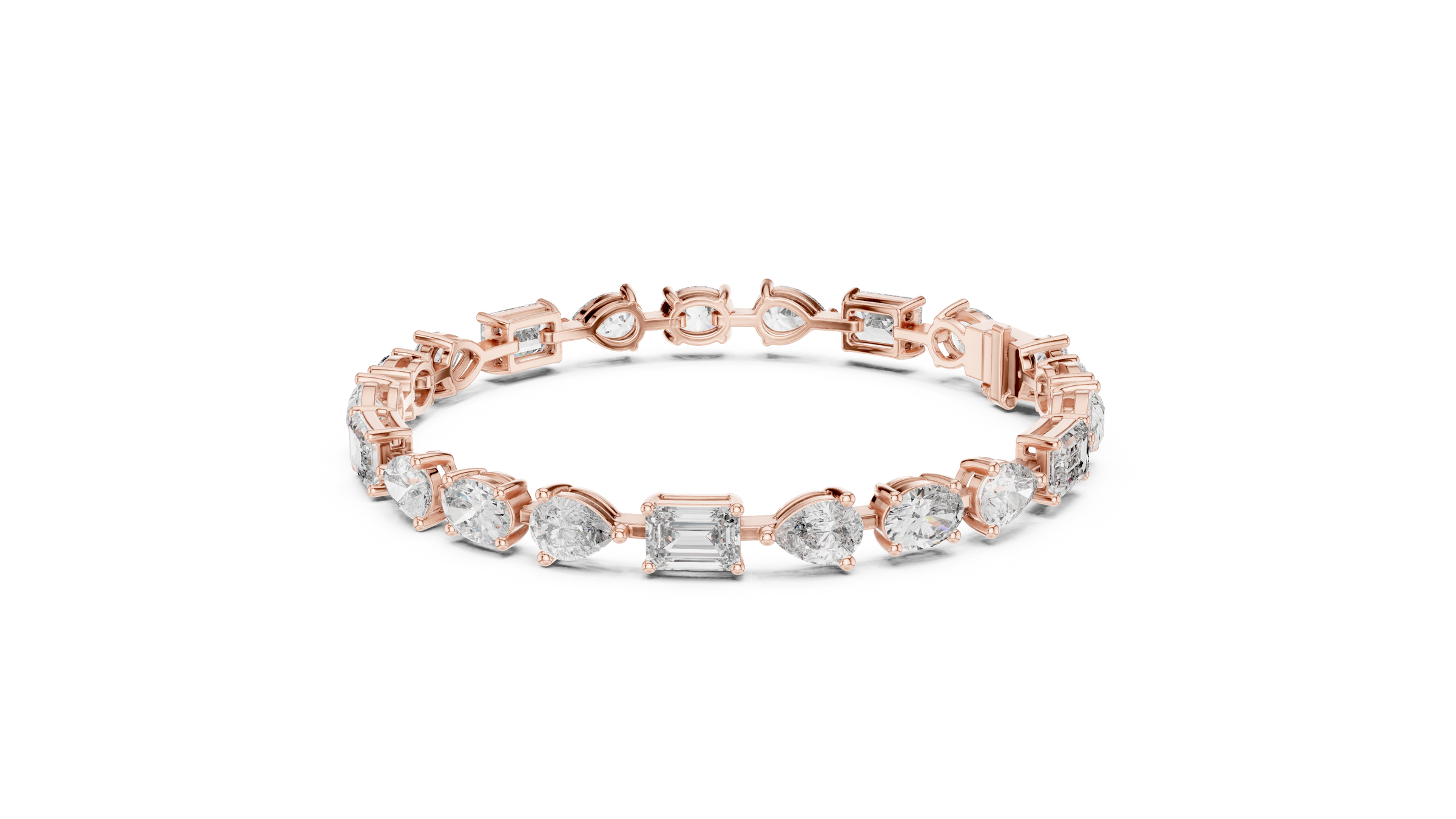 Signature Mixed Shape Diamond Tennis Bracelet in 18K Gold | Oval, Pear & Emerald Lab-Grown Diamonds | 15 Carat