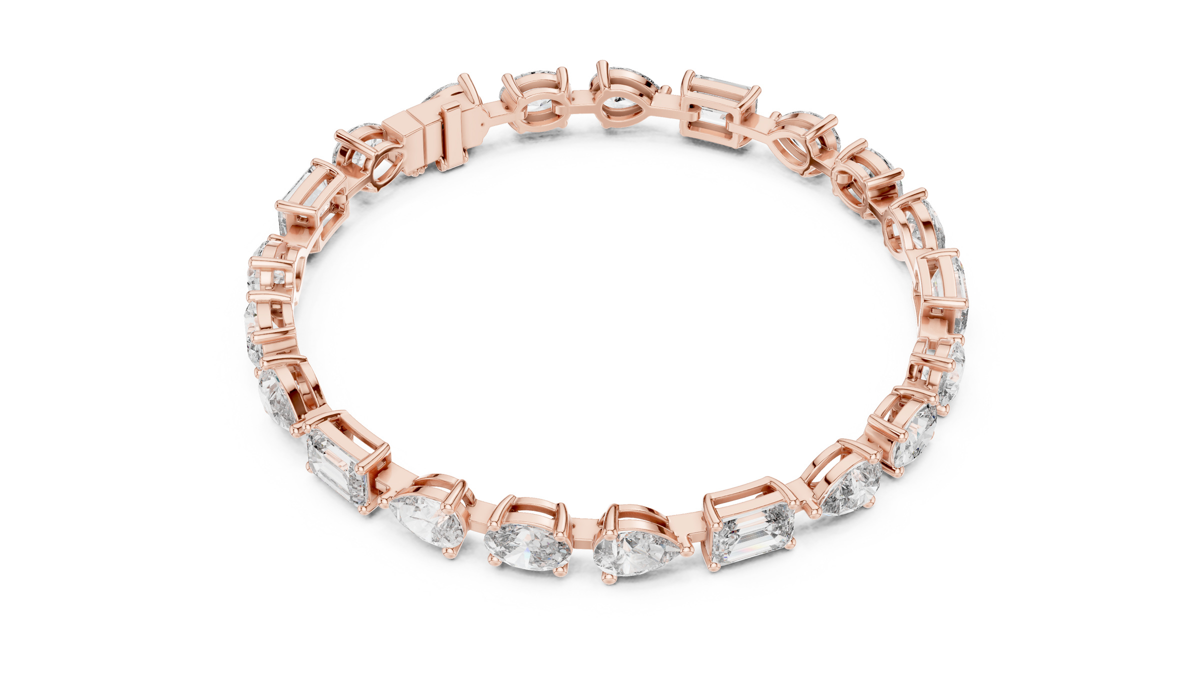 Signature Mixed Shape Diamond Tennis Bracelet in 18K Gold | Oval, Pear & Emerald Lab-Grown Diamonds | 15 Carat