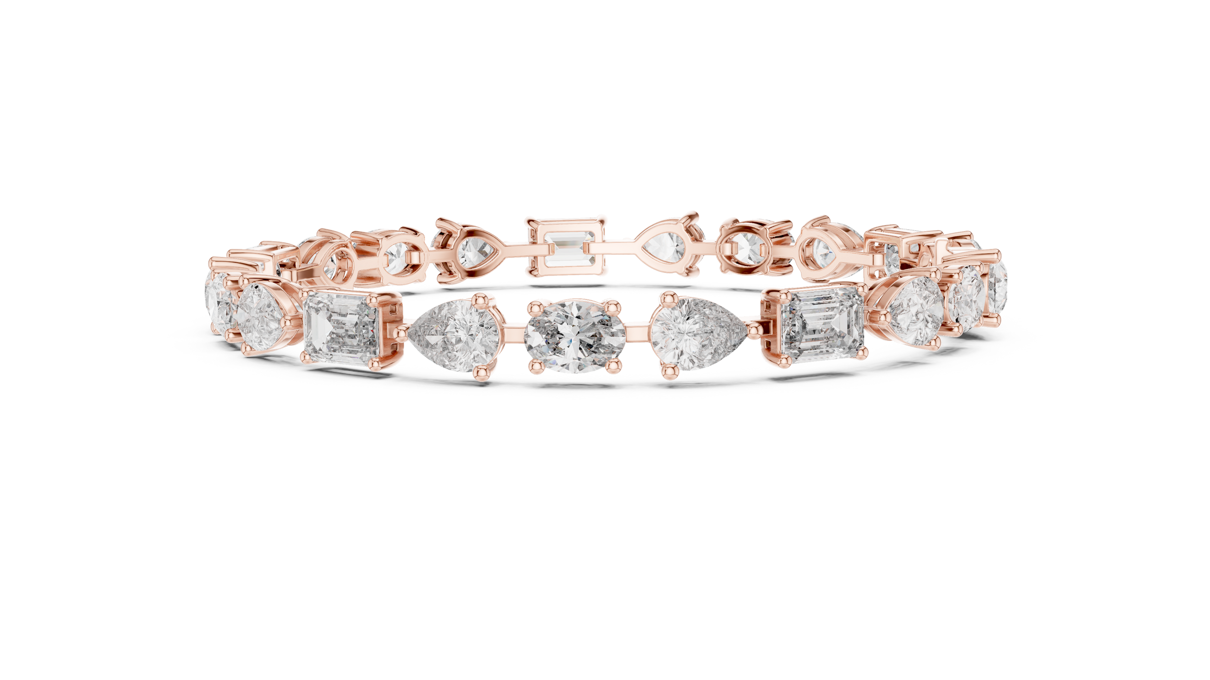 Signature Mixed Shape Diamond Tennis Bracelet in 18K Gold | Oval, Pear & Emerald Lab-Grown Diamonds | 15 Carat
