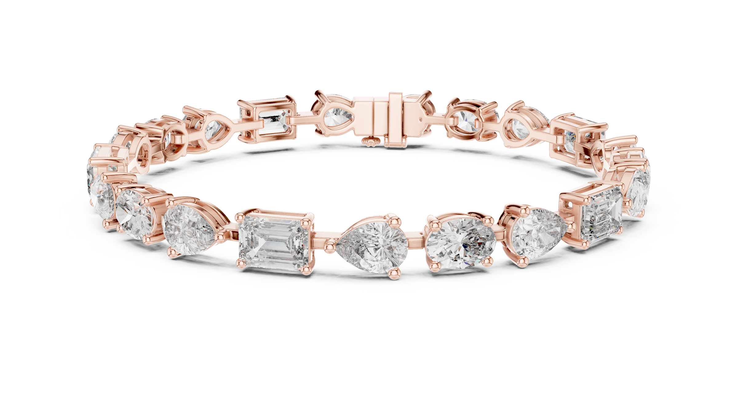 Signature Mixed Shape Diamond Tennis Bracelet in 18K Gold | Oval, Pear & Emerald Lab-Grown Diamonds | 15 Carat