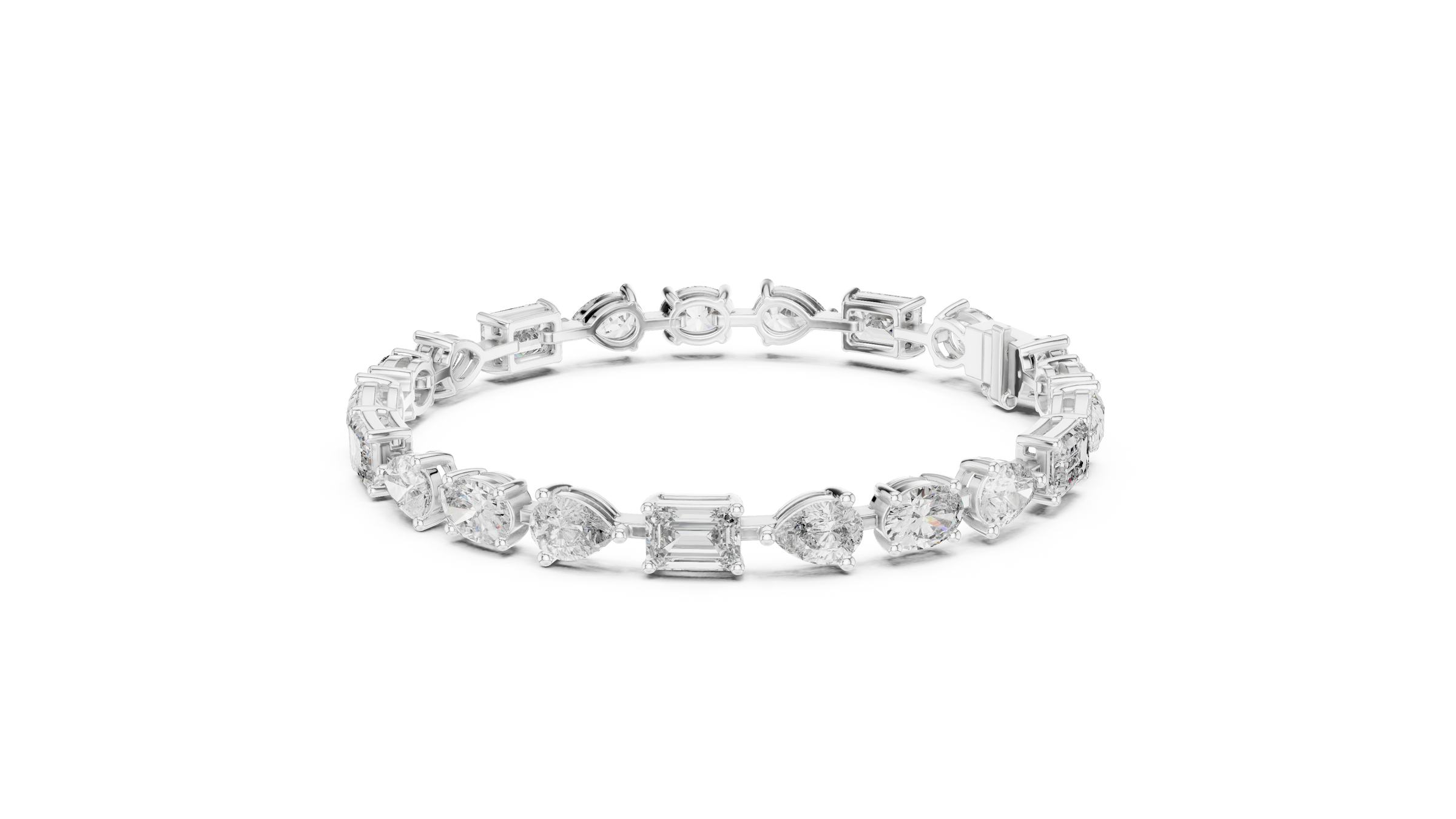 Signature Mixed Shape Diamond Tennis Bracelet in 18K Gold | Oval, Pear & Emerald Lab-Grown Diamonds | 15 Carat