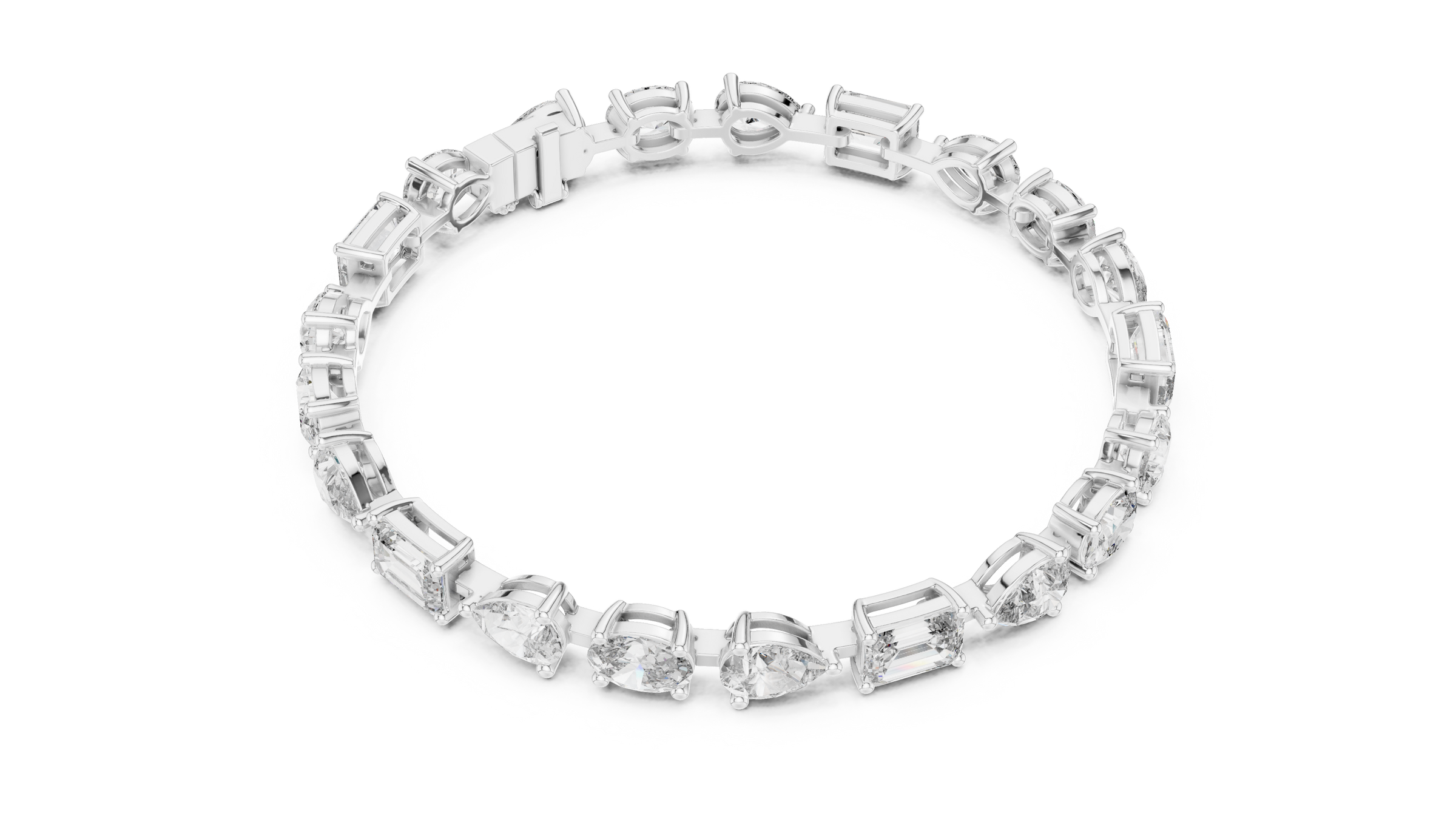 Signature Mixed Shape Diamond Tennis Bracelet in 18K Gold | Oval, Pear & Emerald Lab-Grown Diamonds | 15 Carat