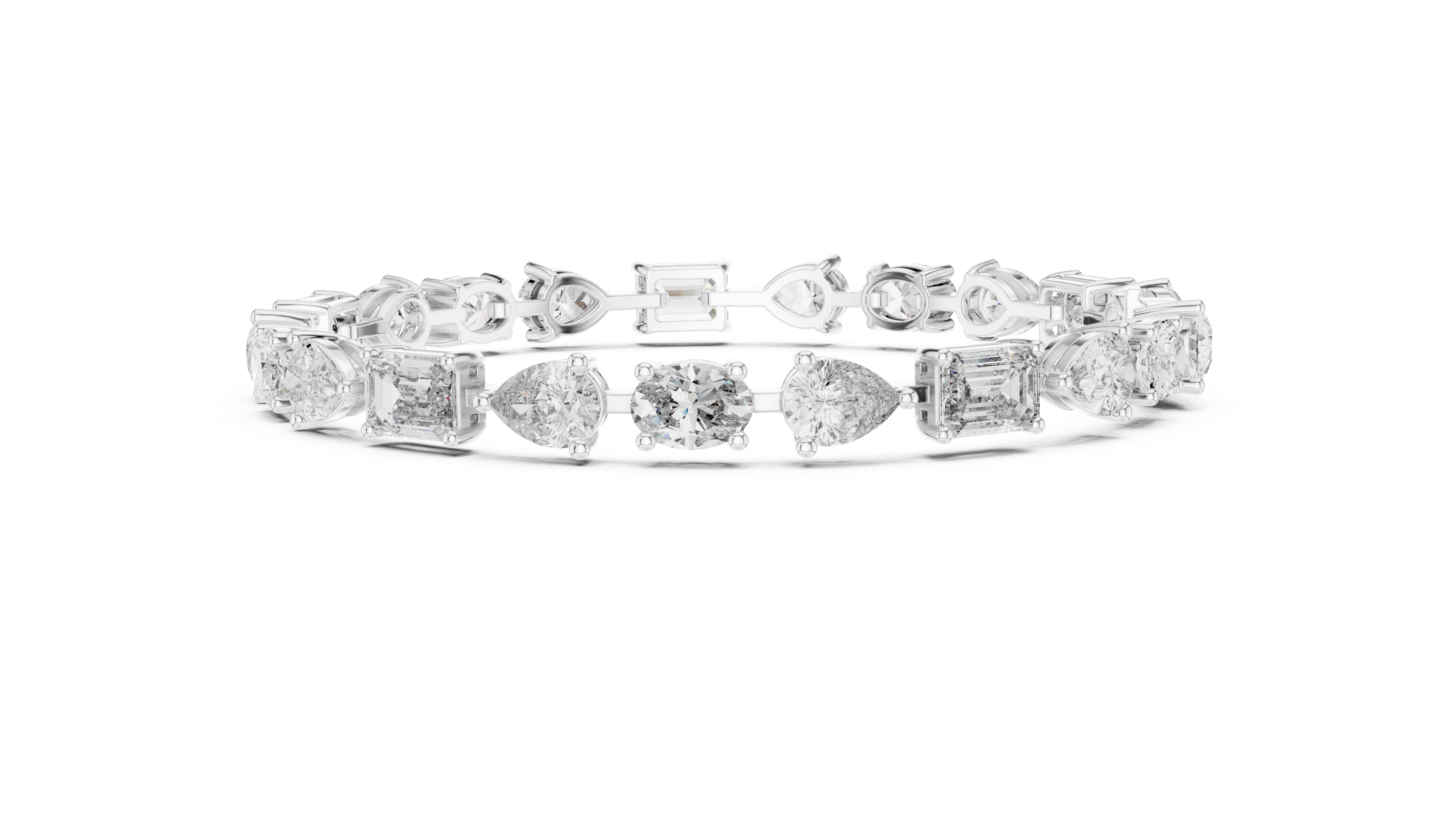 Signature Mixed Shape Diamond Tennis Bracelet in 18K Gold | Oval, Pear & Emerald Lab-Grown Diamonds | 15 Carat