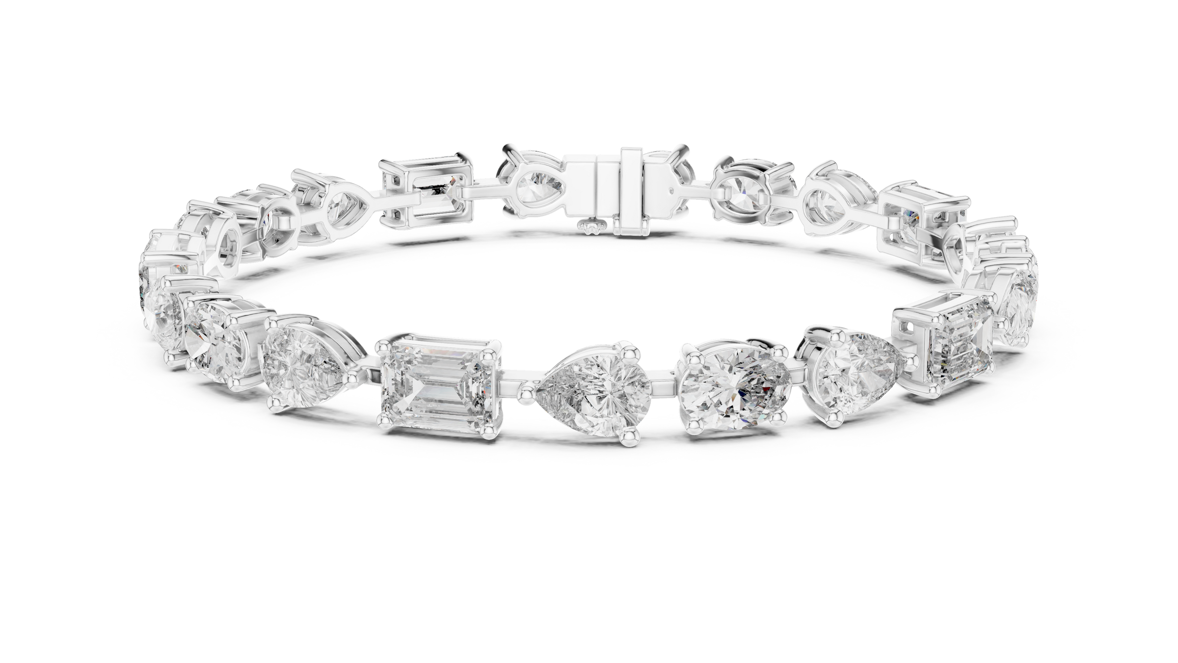 Signature Mixed Shape Diamond Tennis Bracelet in 18K Gold | Oval, Pear & Emerald Lab-Grown Diamonds | 15 Carat