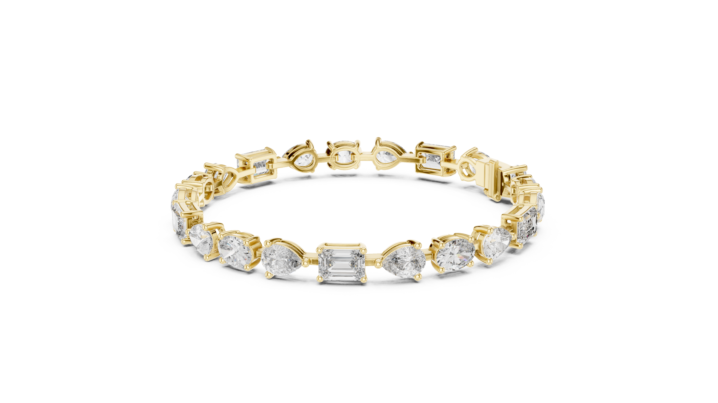 Signature Mixed Shape Diamond Tennis Bracelet in 18K Gold | Oval, Pear & Emerald Lab-Grown Diamonds | 15 Carat