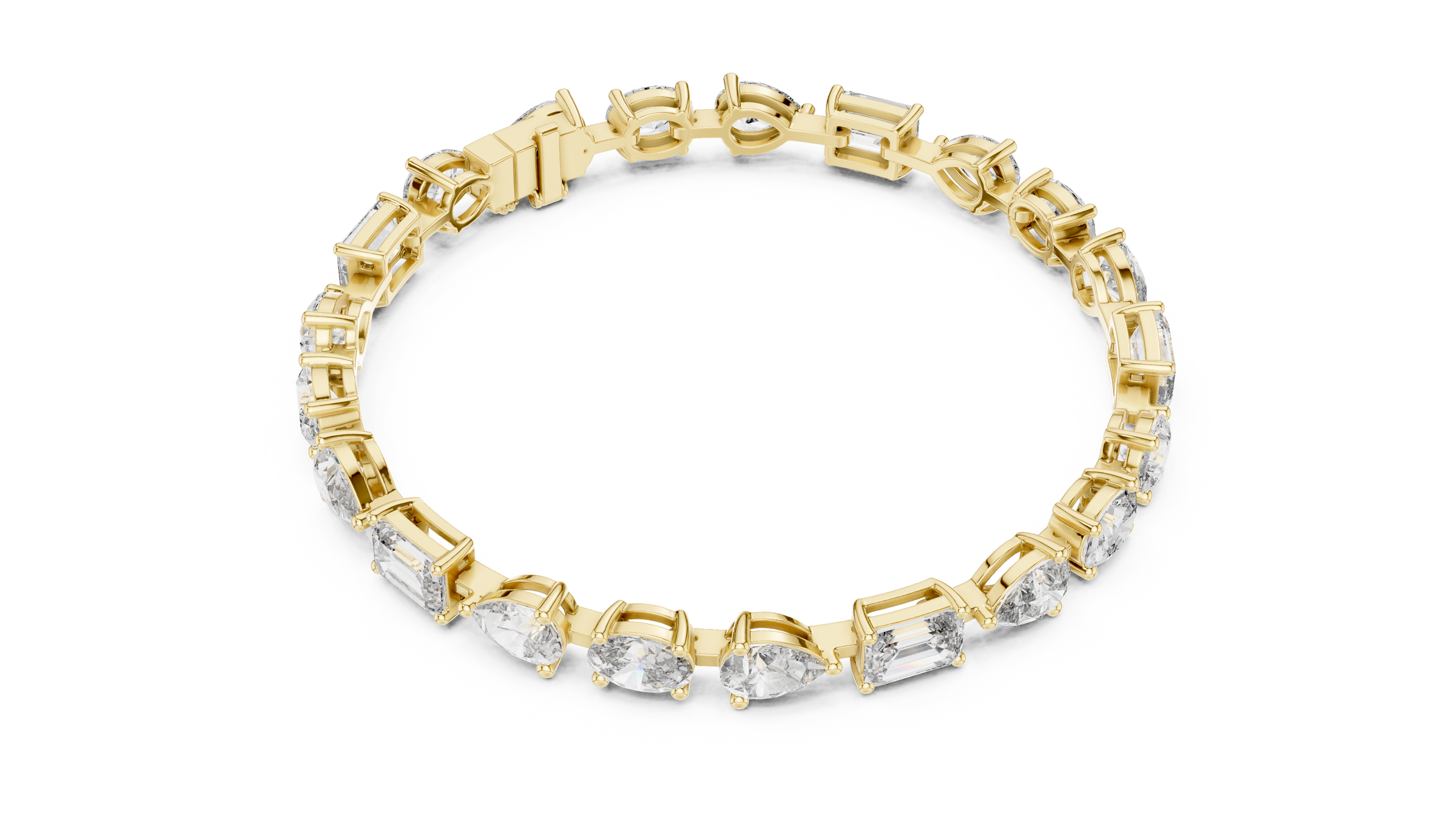 Signature Mixed Shape Diamond Tennis Bracelet in 18K Gold | Oval, Pear & Emerald Lab-Grown Diamonds | 15 Carat