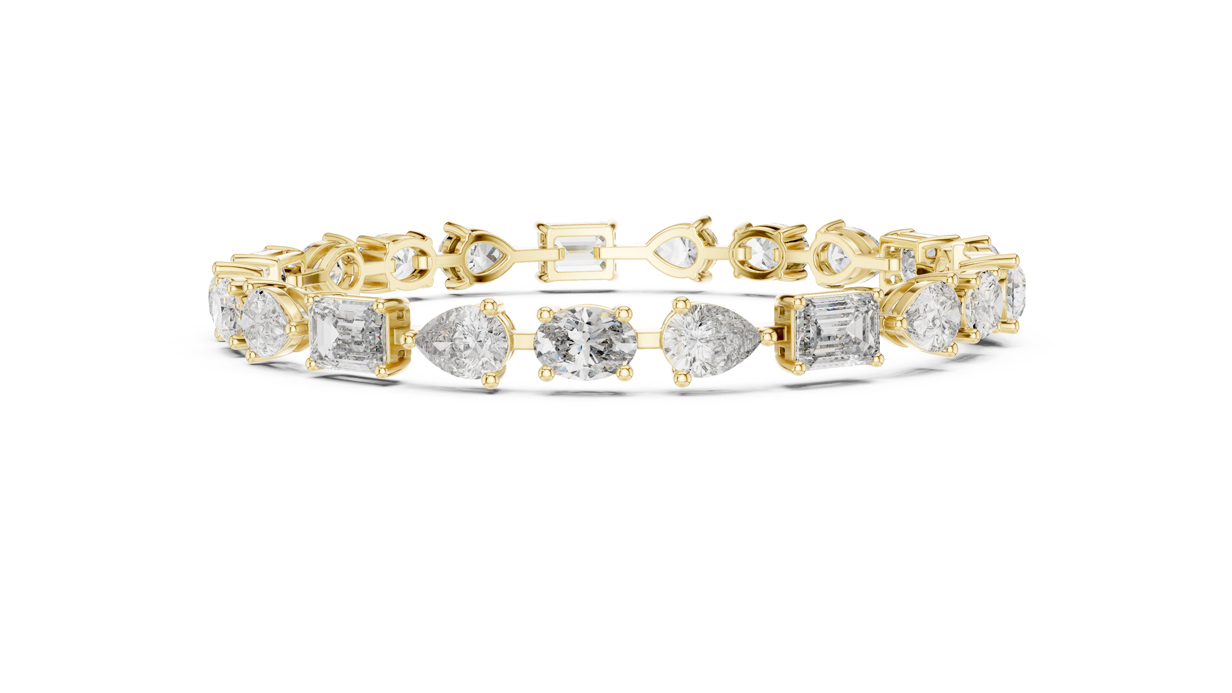 Signature Mixed Shape Diamond Tennis Bracelet in 18K Gold | Oval, Pear & Emerald Lab-Grown Diamonds | 15 Carat