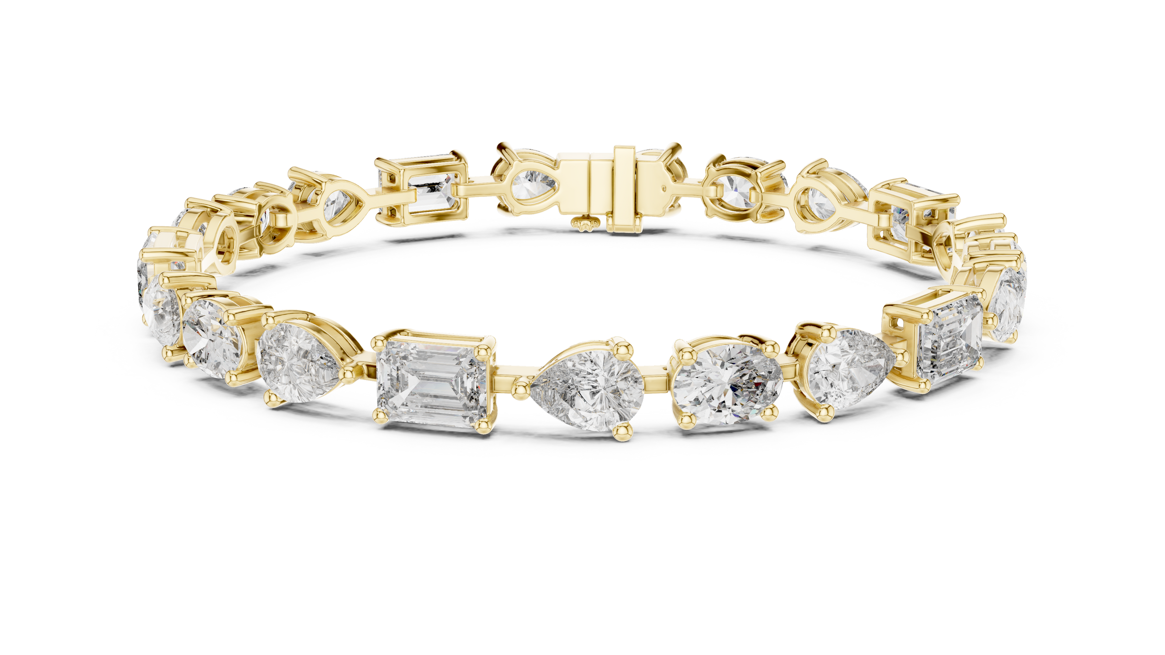 Signature Mixed Shape Diamond Tennis Bracelet in 18K Gold | Oval, Pear & Emerald Lab-Grown Diamonds | 15 Carat