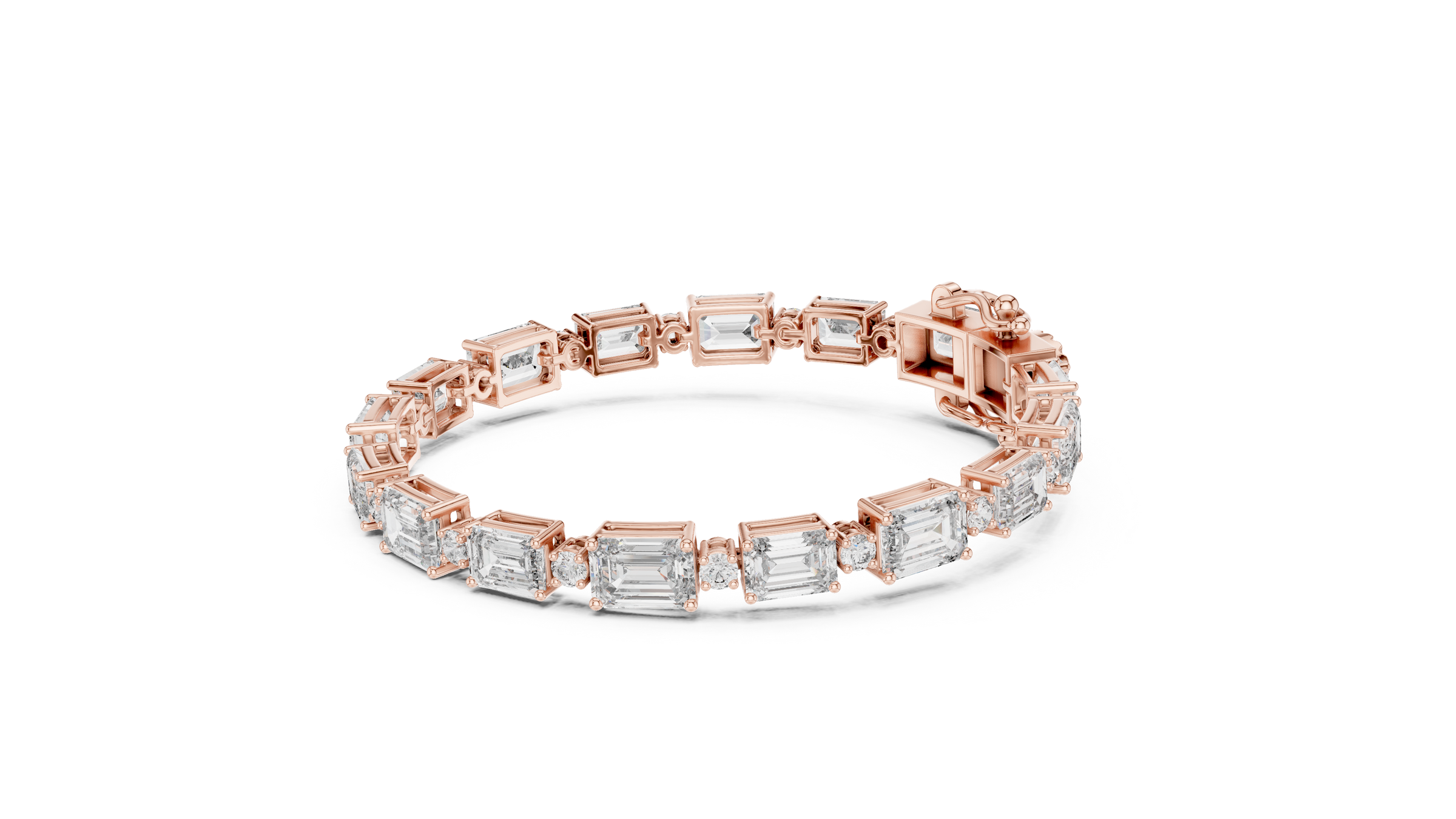 Alternating Big & Small Emerald Diamond Tennis Bracelet in 18K Gold | Round Lab-Grown Diamonds | 10.5 Carat