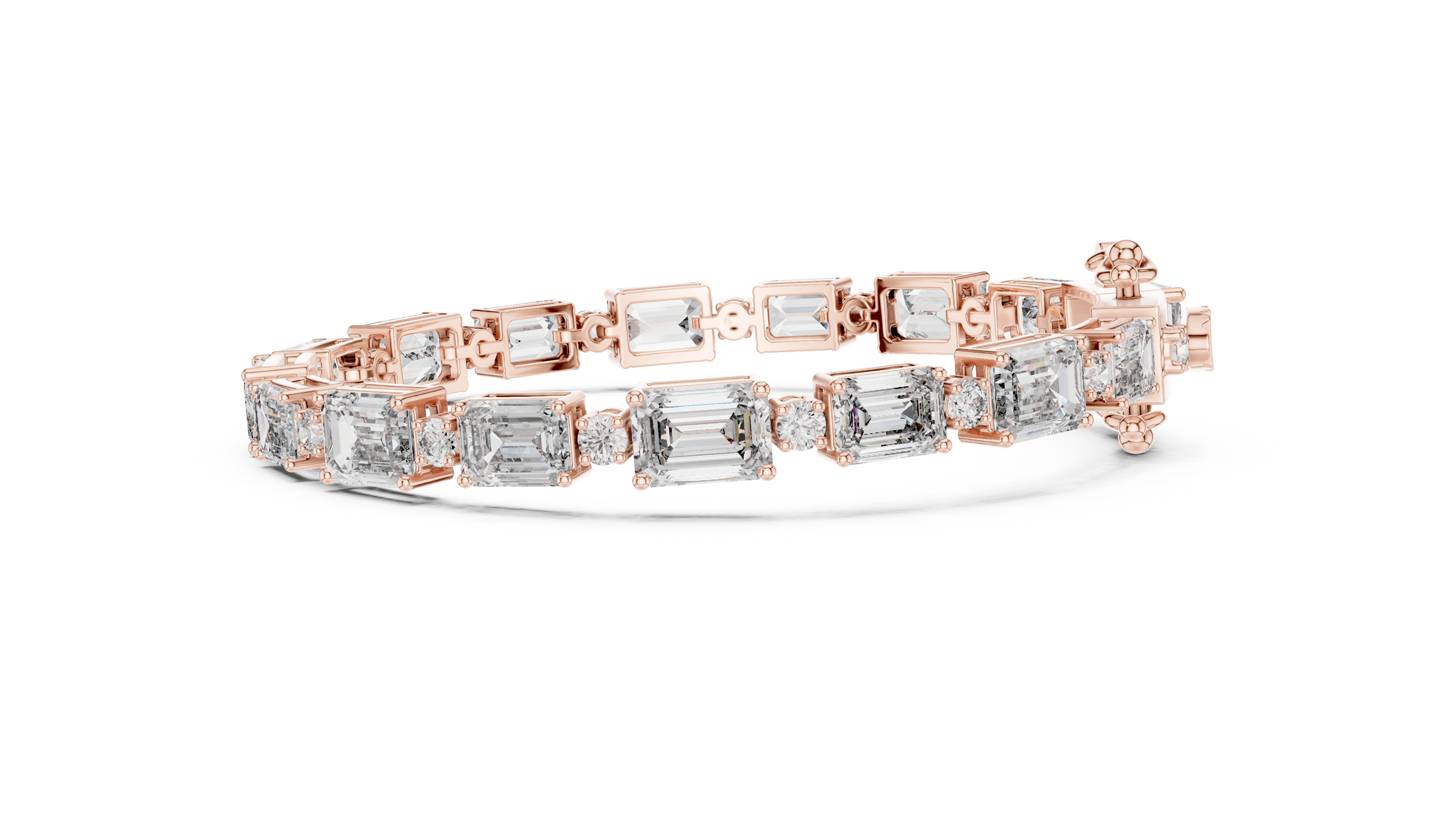 Alternating Big & Small Emerald Diamond Tennis Bracelet in 18K Gold | Round Lab-Grown Diamonds | 10.5 Carat