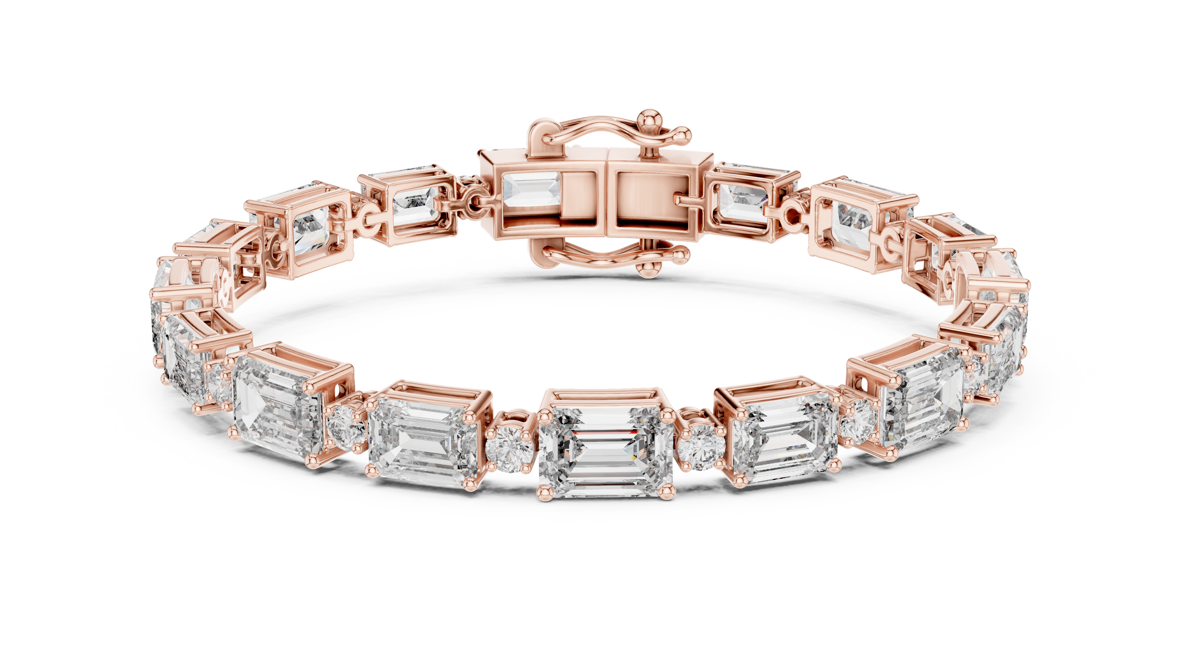 Alternating Big & Small Emerald Diamond Tennis Bracelet in 18K Gold | Round Lab-Grown Diamonds | 10.5 Carat