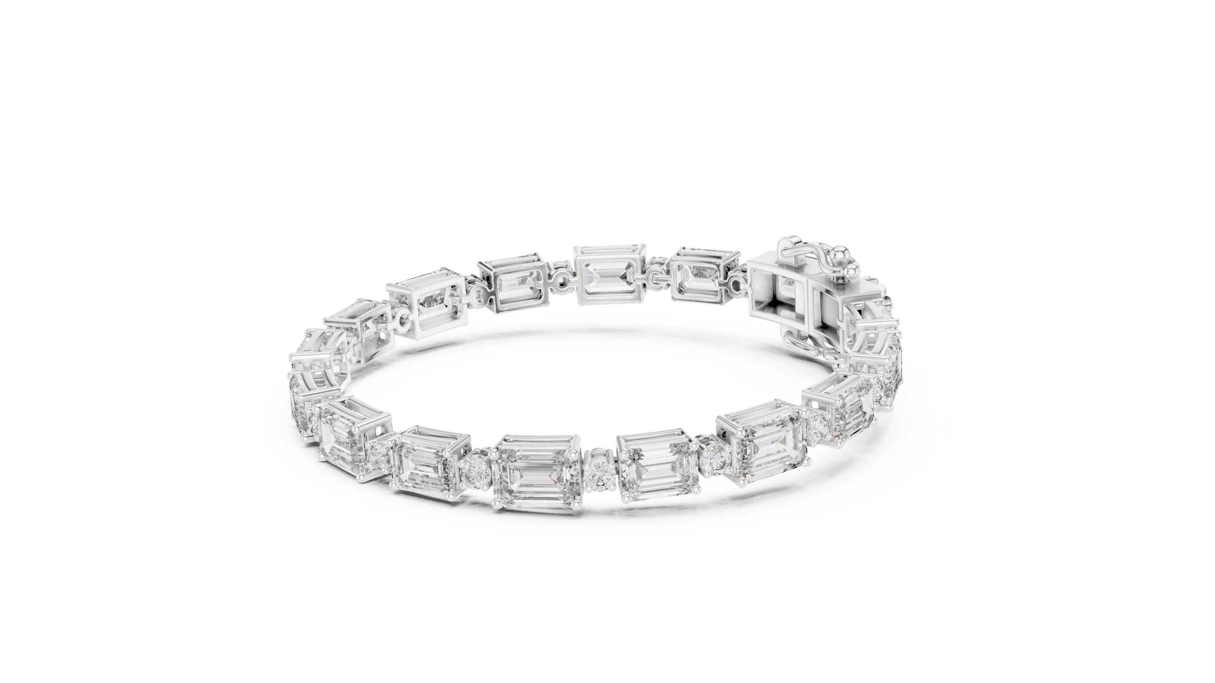 Alternating Big & Small Emerald Diamond Tennis Bracelet in 18K Gold | Round Lab-Grown Diamonds | 10.5 Carat