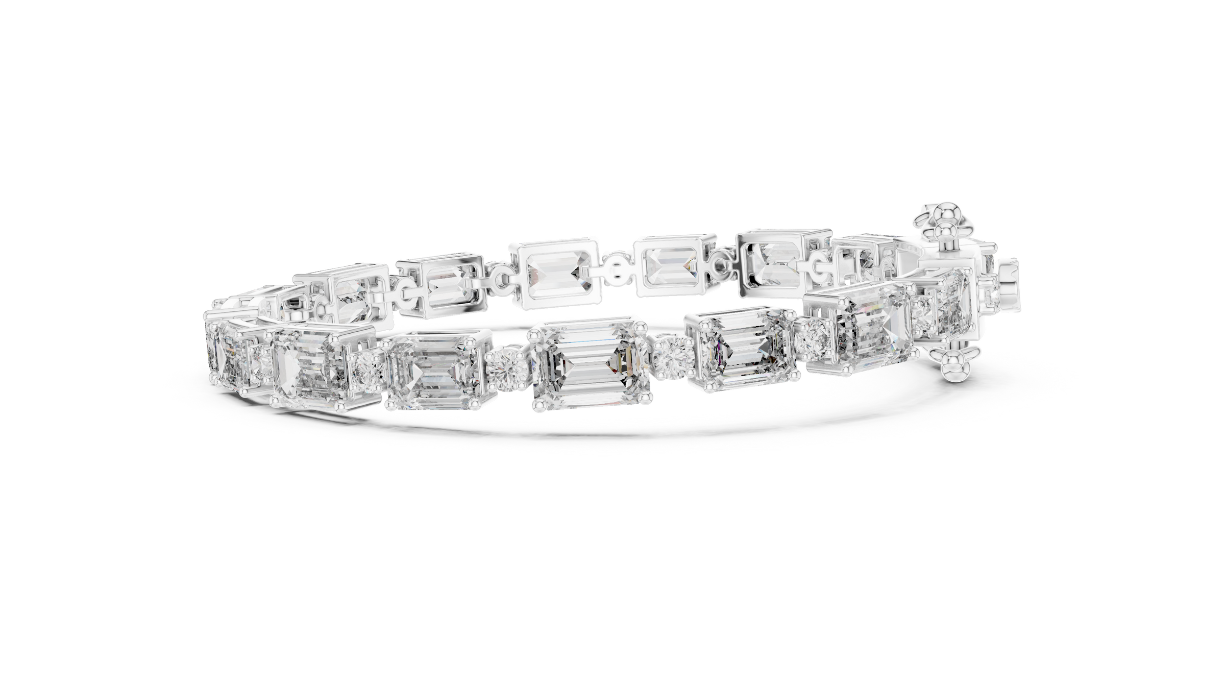 Alternating Big & Small Emerald Diamond Tennis Bracelet in 18K Gold | Round Lab-Grown Diamonds | 10.5 Carat