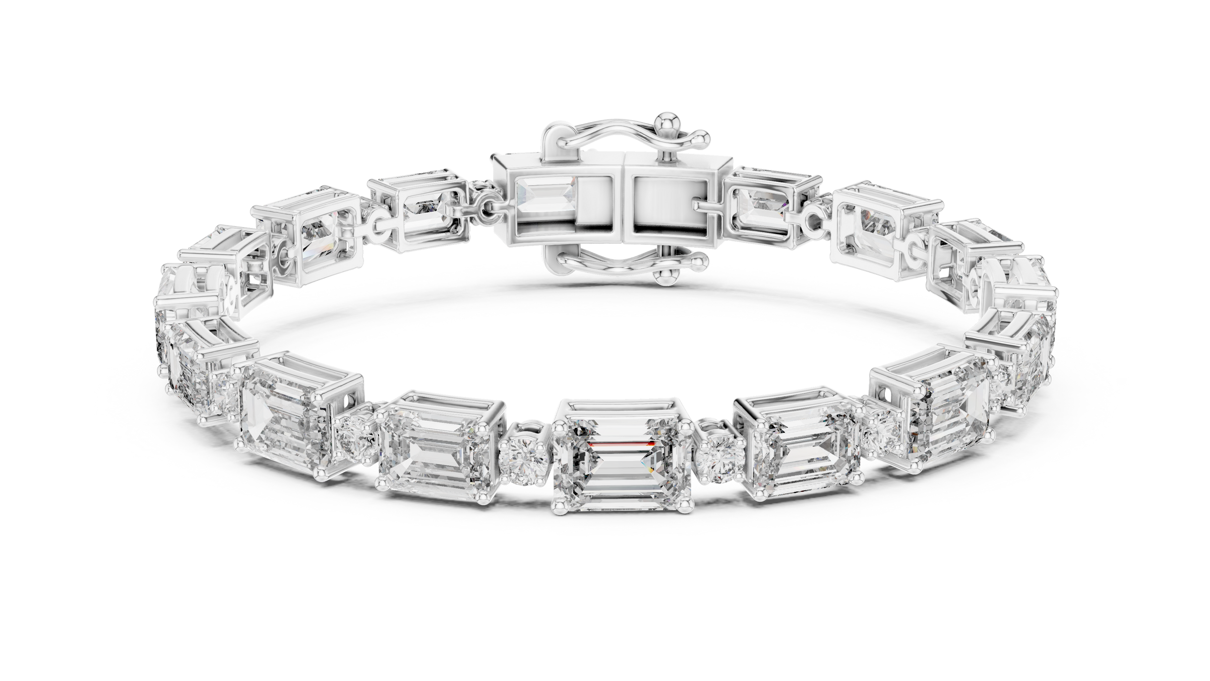 Alternating Big & Small Emerald Diamond Tennis Bracelet in 18K Gold | Round Lab-Grown Diamonds | 10.5 Carat