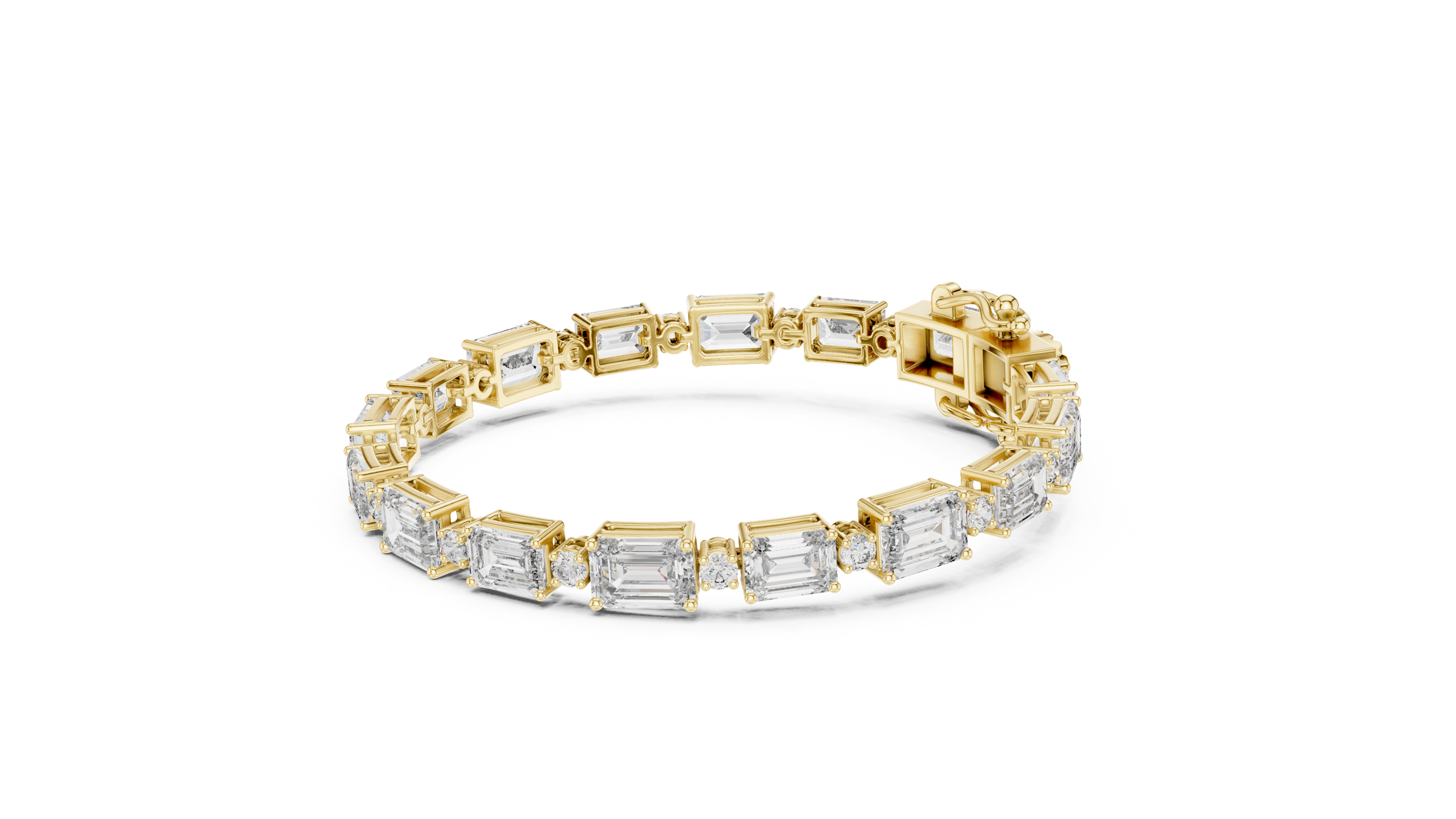 Alternating Big & Small Emerald Diamond Tennis Bracelet in 18K Gold | Round Lab-Grown Diamonds | 10.5 Carat