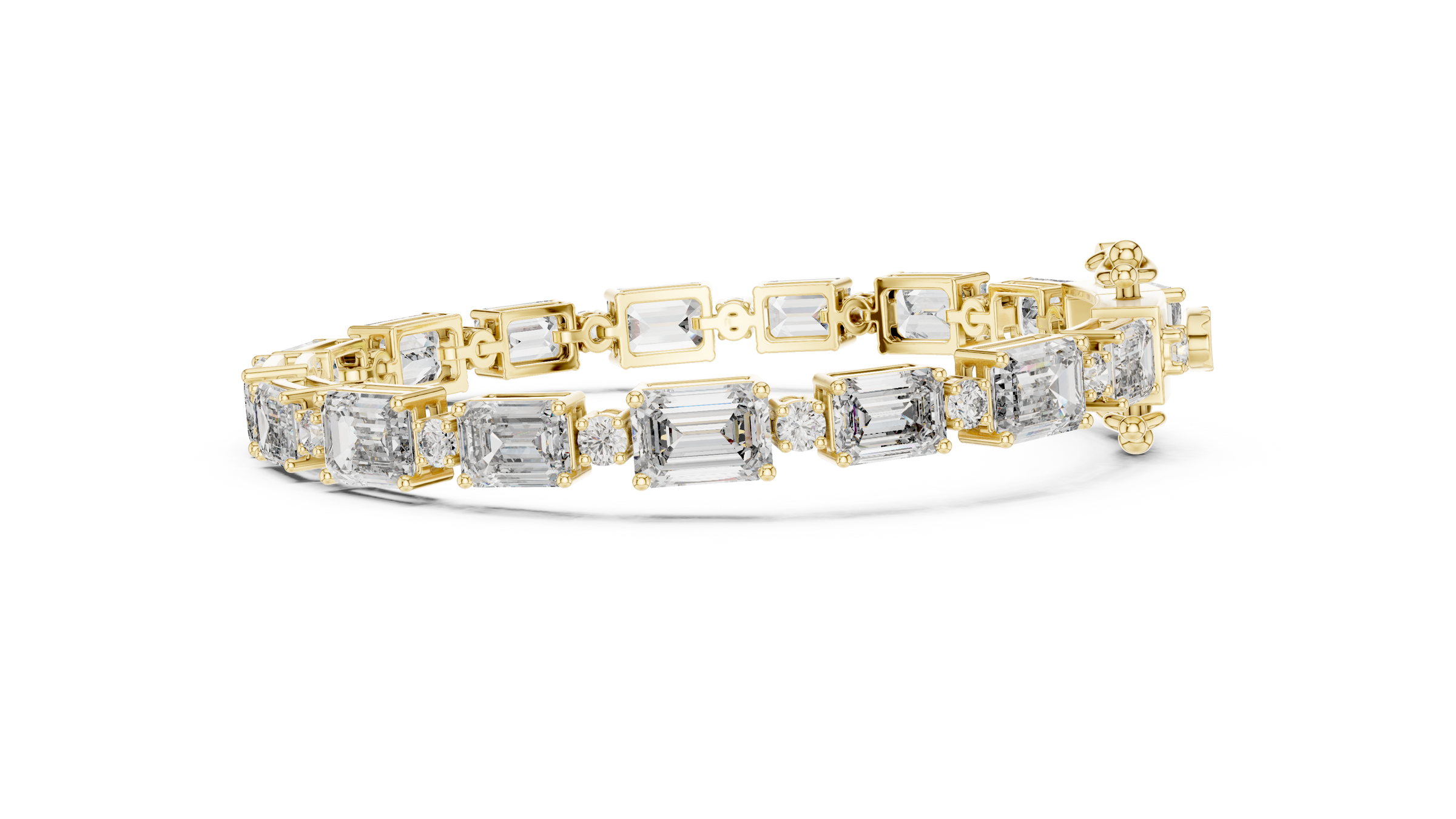 Alternating Big & Small Emerald Diamond Tennis Bracelet in 18K Gold | Round Lab-Grown Diamonds | 10.5 Carat