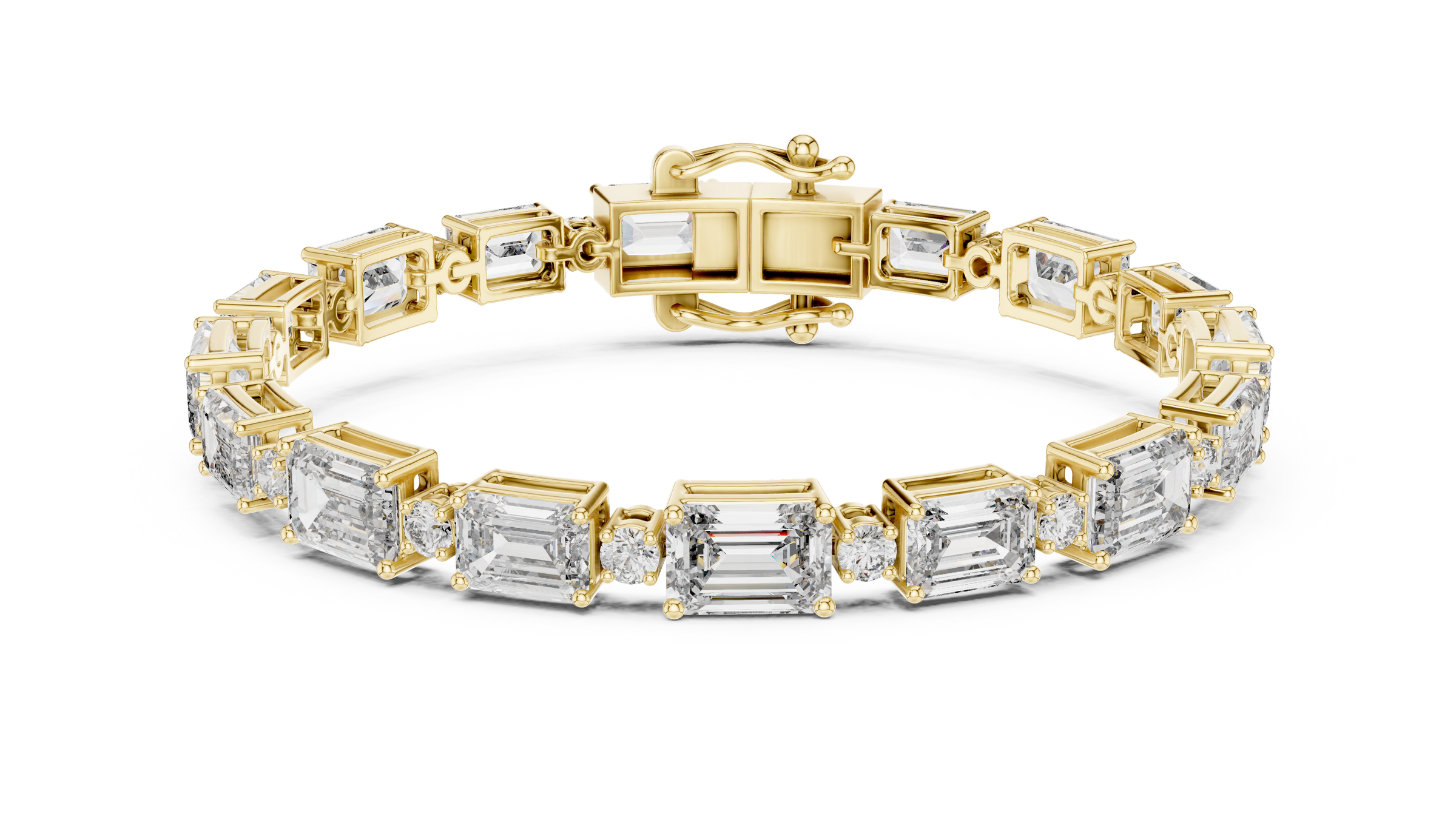 Alternating Big & Small Emerald Diamond Tennis Bracelet in 18K Gold | Round Lab-Grown Diamonds | 10.5 Carat