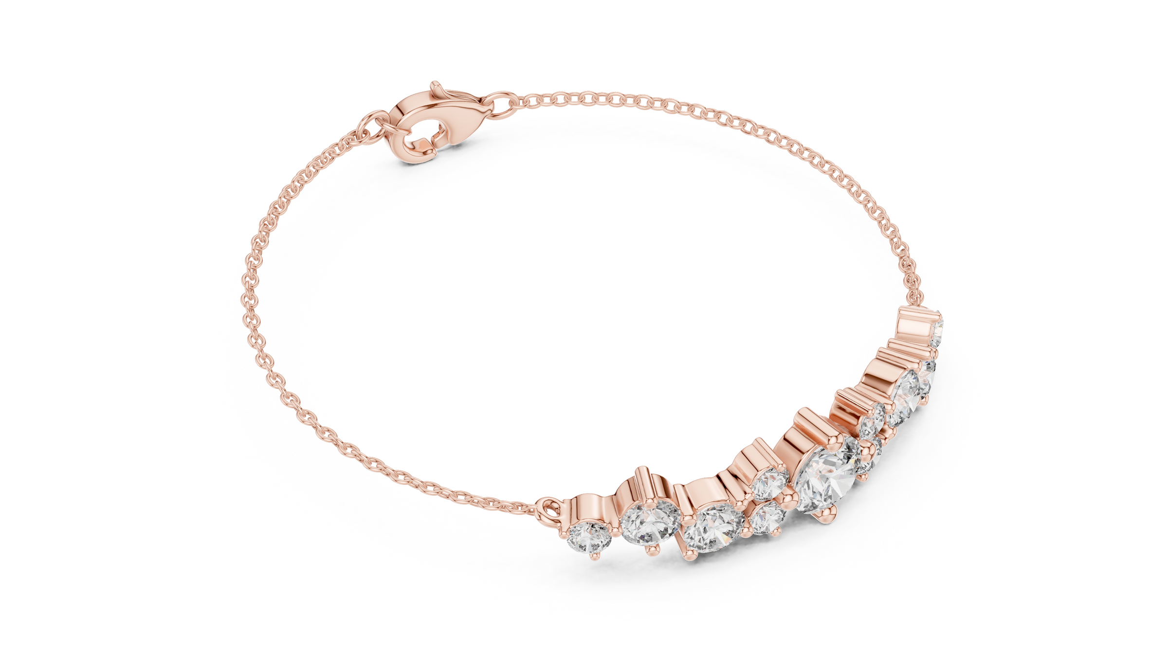 Graduated Round Lab - Grown Diamond Chain Bracelet with Flat-Profile Centrepiece in 18K Gold | 3 Carat