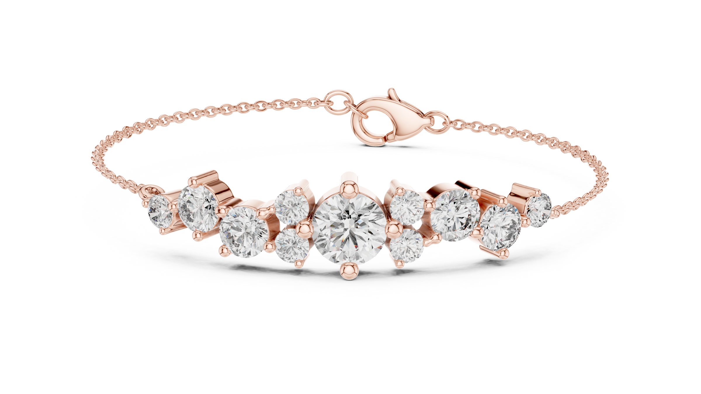Graduated Round Lab - Grown Diamond Chain Bracelet with Flat-Profile Centrepiece in 18K Gold | 3 Carat