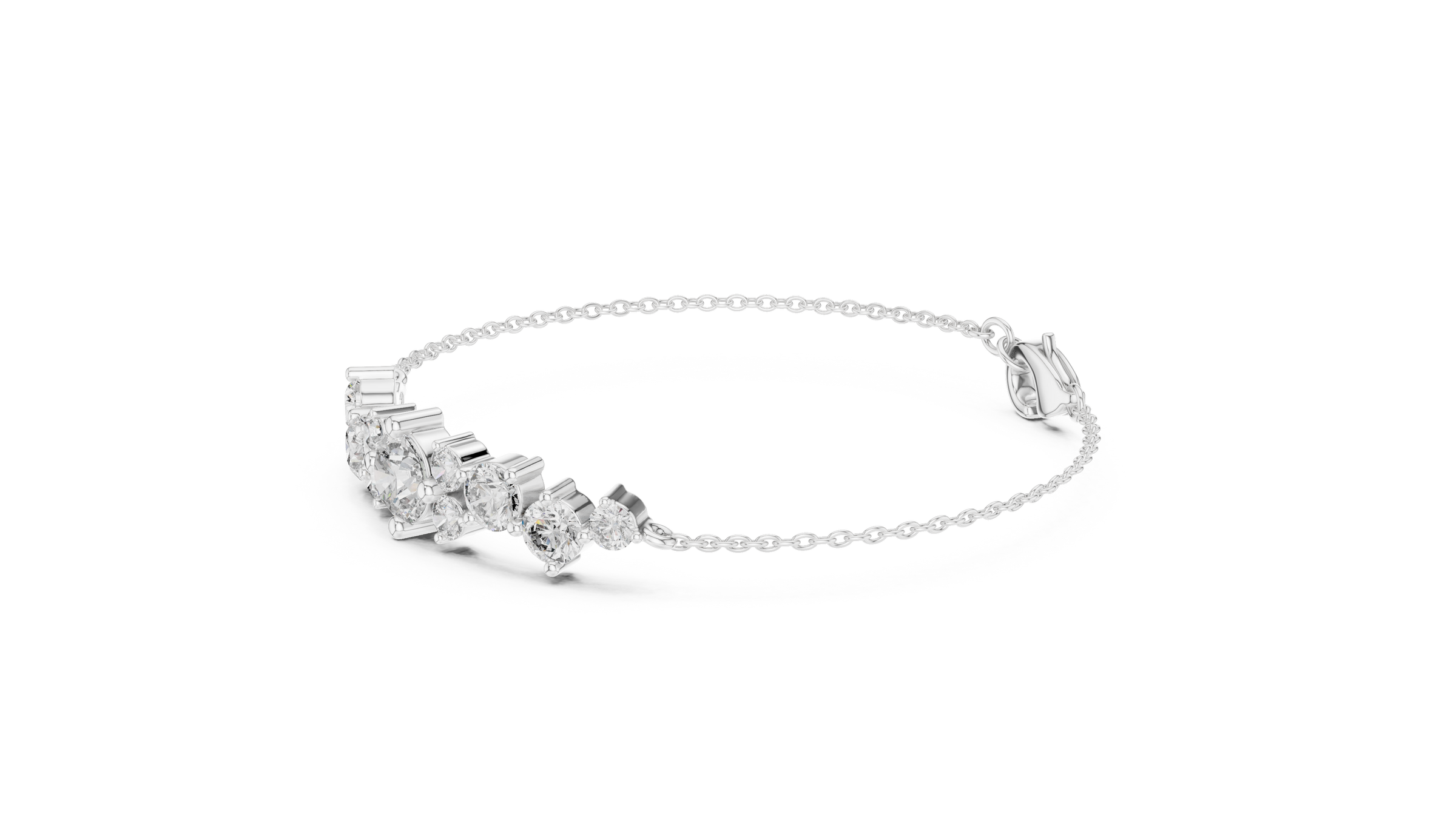 Graduated Round Lab - Grown Diamond Chain Bracelet with Flat-Profile Centrepiece in 18K Gold | 3 Carat