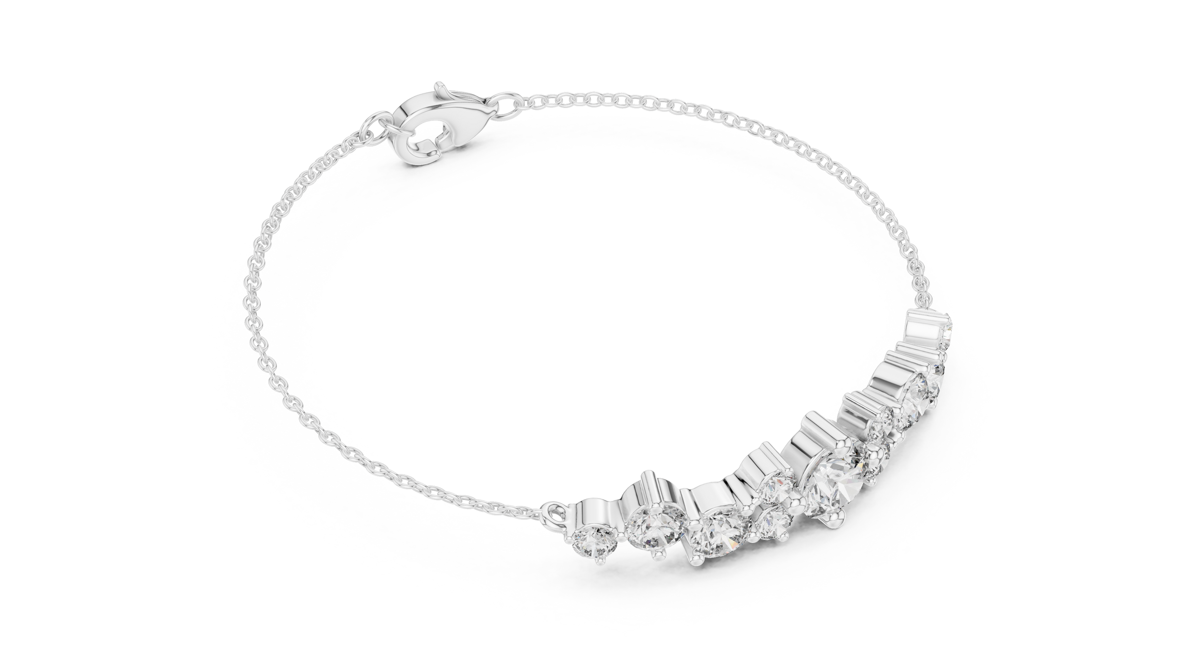 Graduated Round Lab - Grown Diamond Chain Bracelet with Flat-Profile Centrepiece in 18K Gold | 3 Carat
