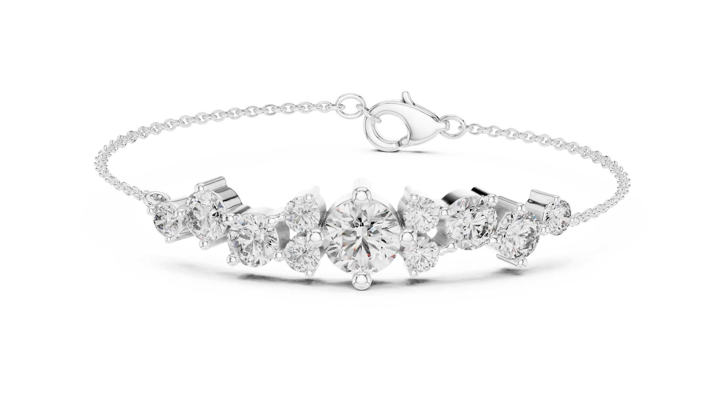 Graduated Round Lab - Grown Diamond Chain Bracelet with Flat-Profile Centrepiece in 18K Gold | 3 Carat