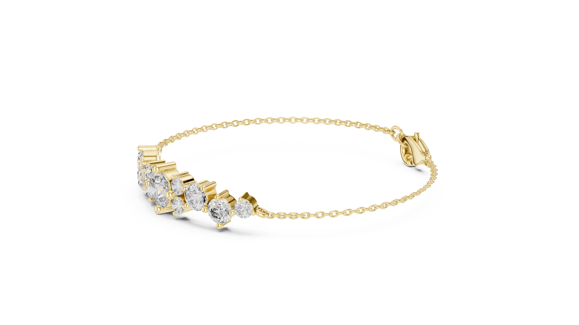 Graduated Round Lab - Grown Diamond Chain Bracelet with Flat-Profile Centrepiece in 18K Gold | 3 Carat