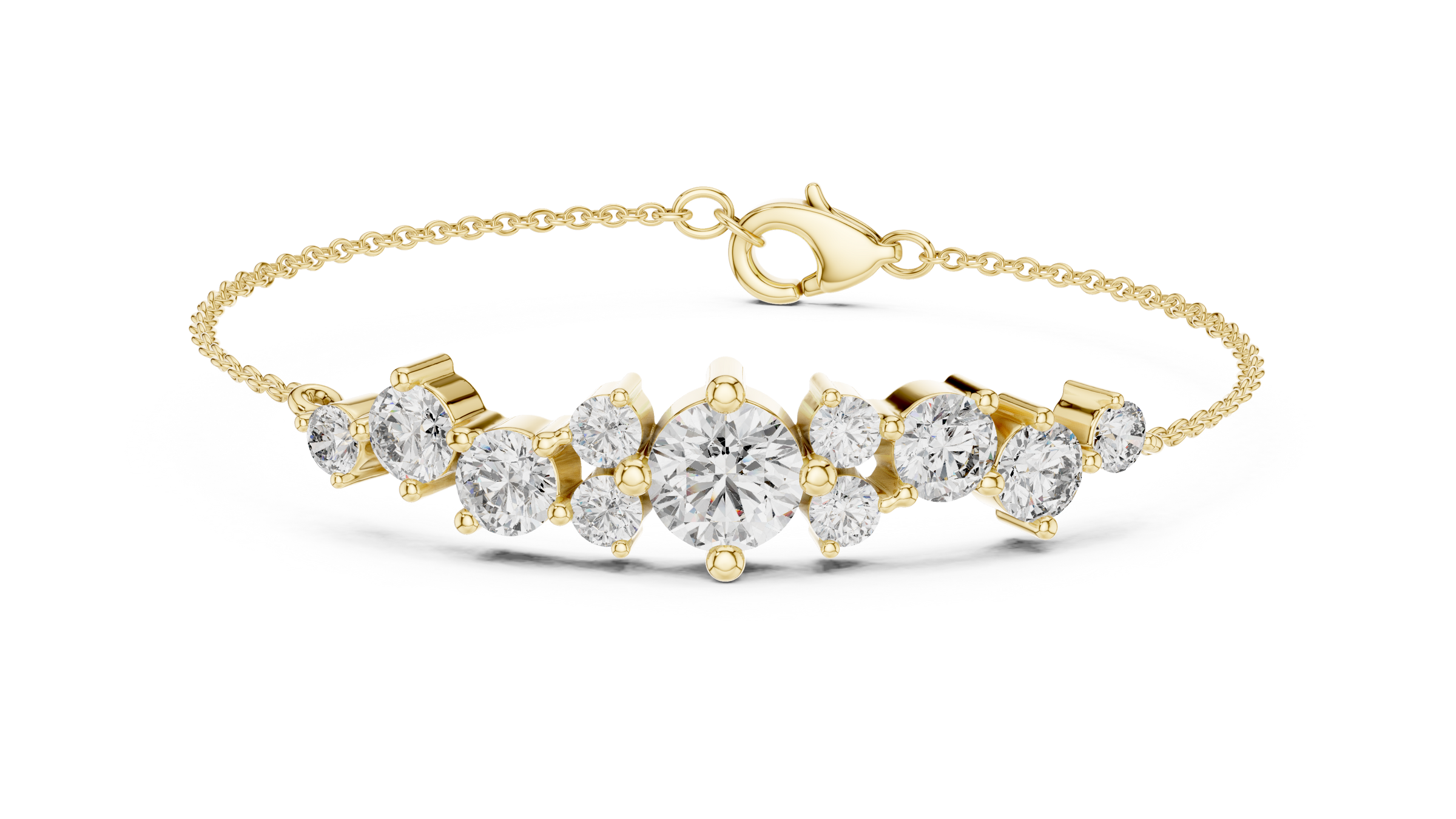 Graduated Round Lab - Grown Diamond Chain Bracelet with Flat-Profile Centrepiece in 18K Gold | 3 Carat